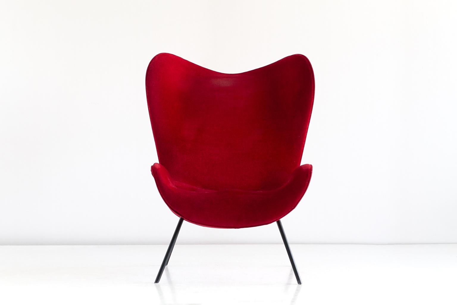 Fritz Neth 'Madame' Lounge Chair in Red Velvet for Correcta, Germany, 1950s 1