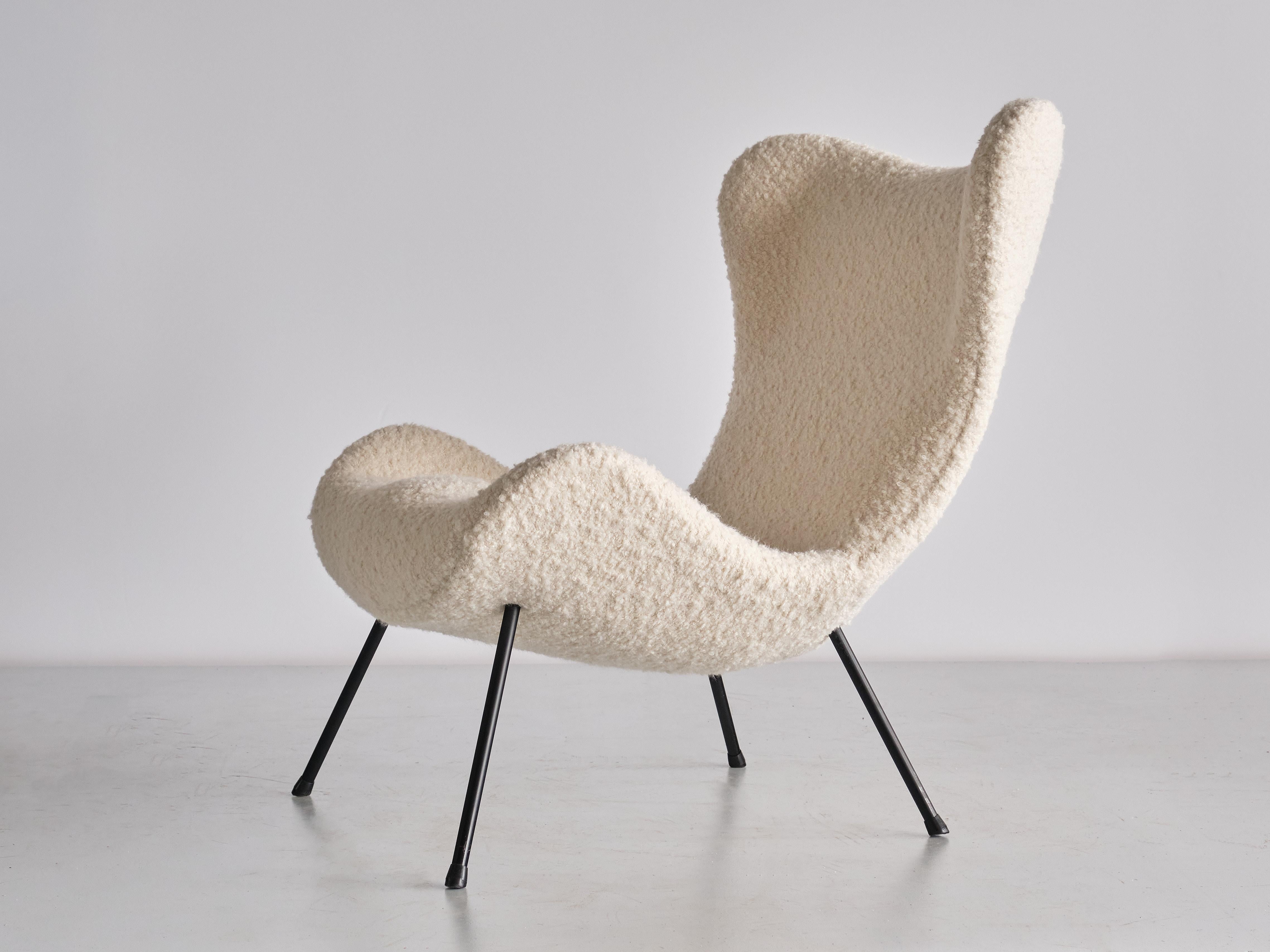 Fritz Neth 'Madame' Lounge Chair in White Nobilis Bouclé, Correcta Germany, 1958 For Sale 8