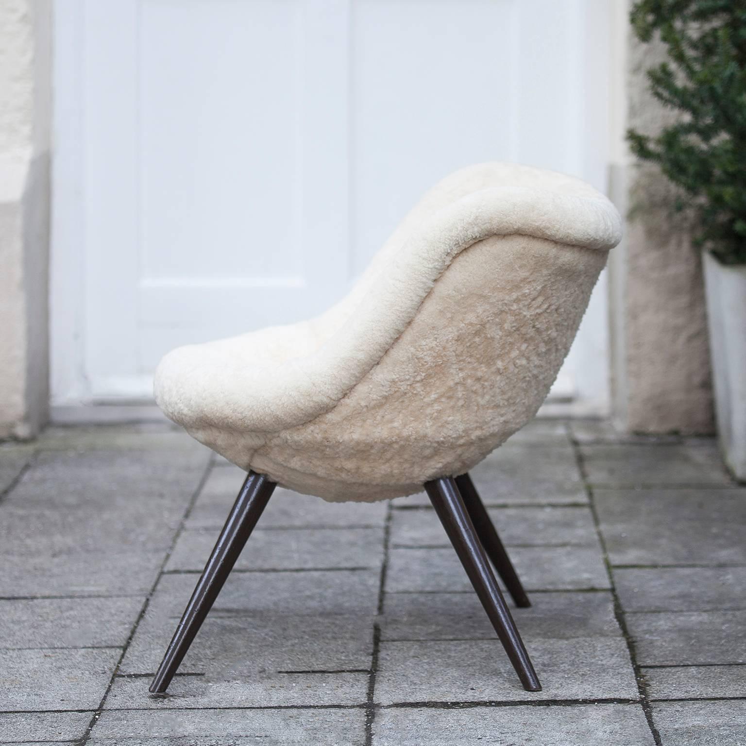 Mid-Century Modern Fritz Neth Sheepskin Fur Lounge Chair