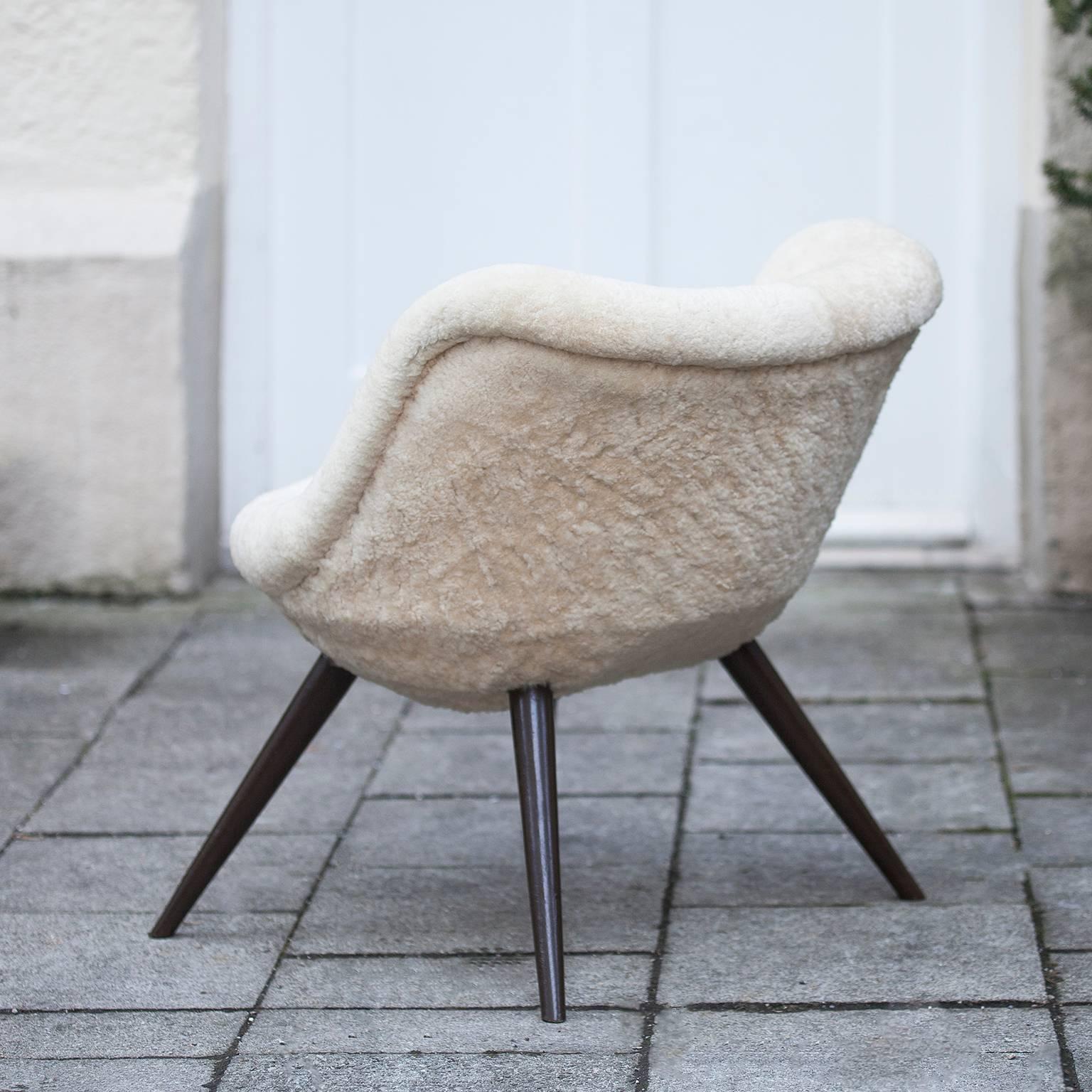 German Fritz Neth Sheepskin Fur Lounge Chair