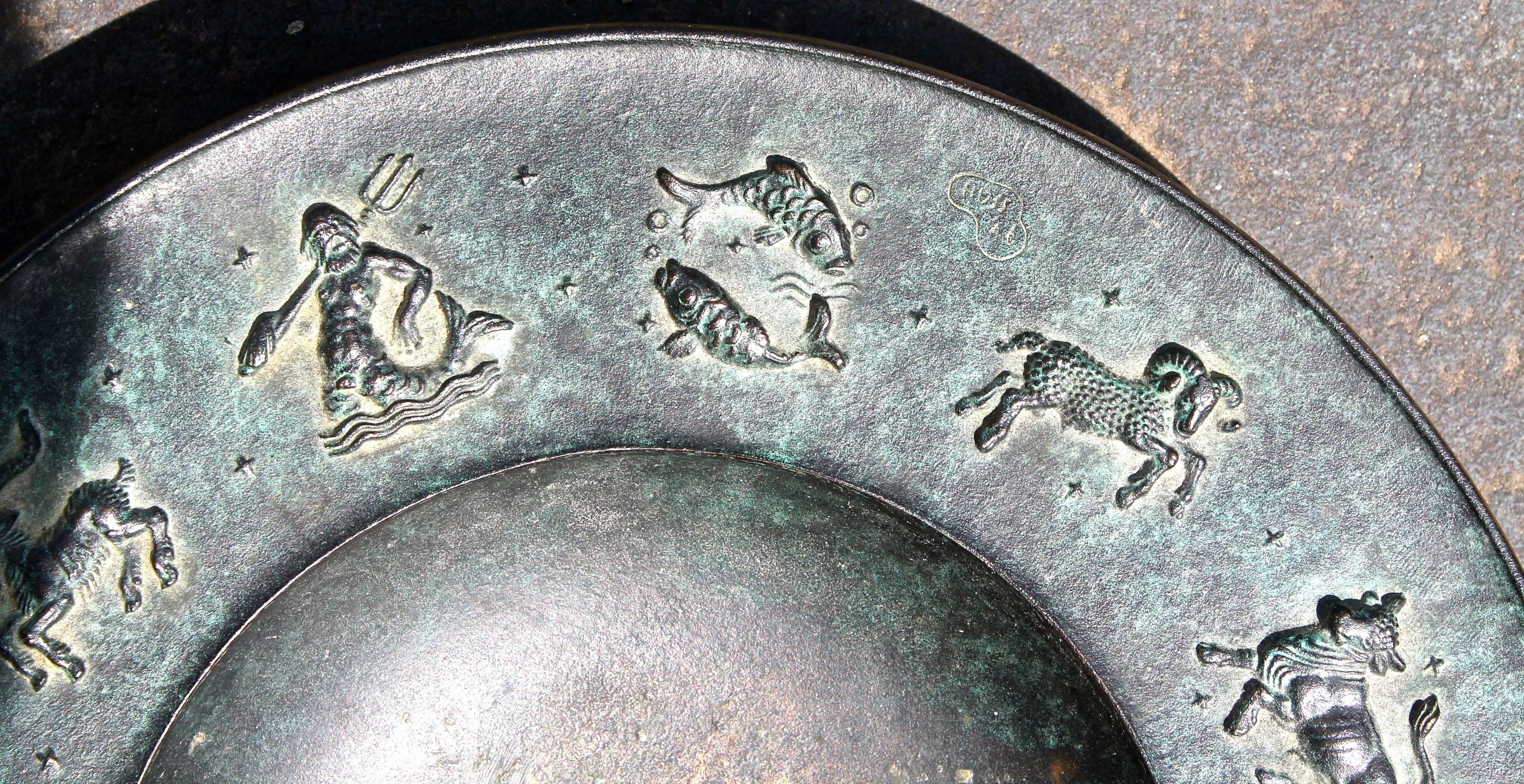 Fritz Nuss, Classical 'Zodiac' Low Bronze Bowl In Good Condition In Sharon, CT