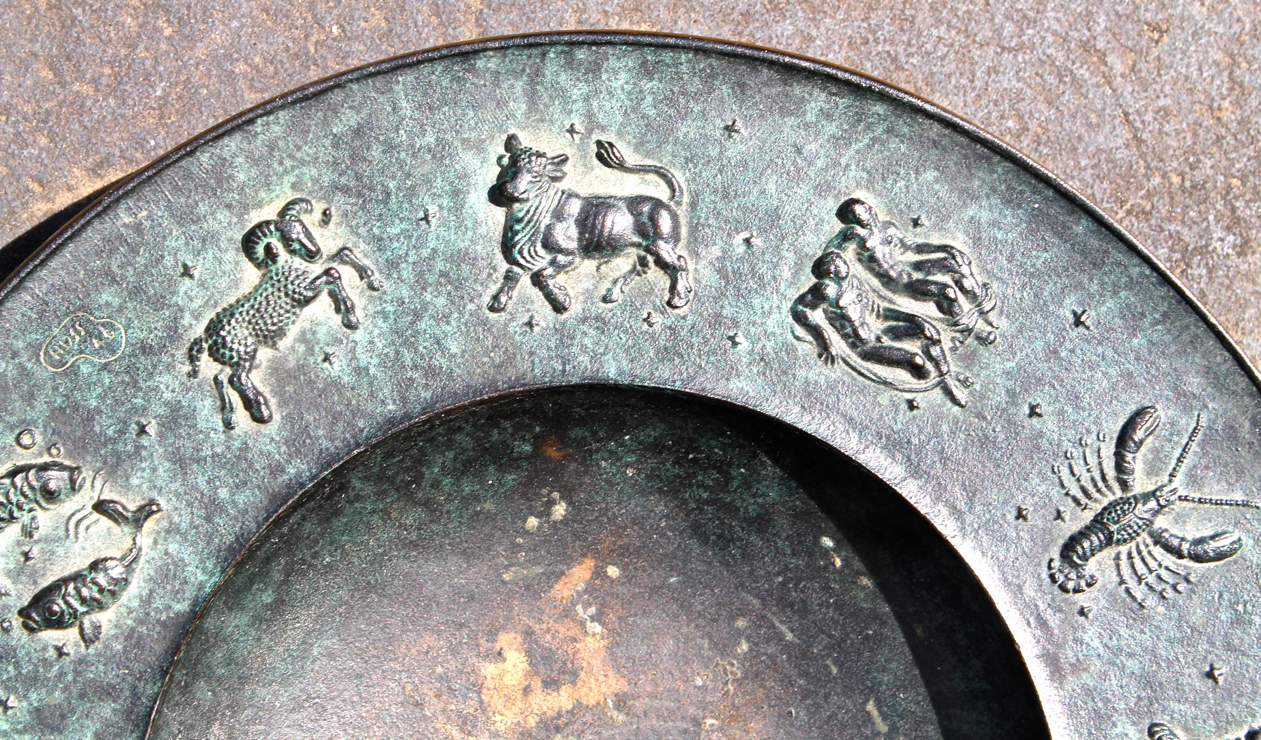 20th Century Fritz Nuss, Classical 'Zodiac' Low Bronze Bowl