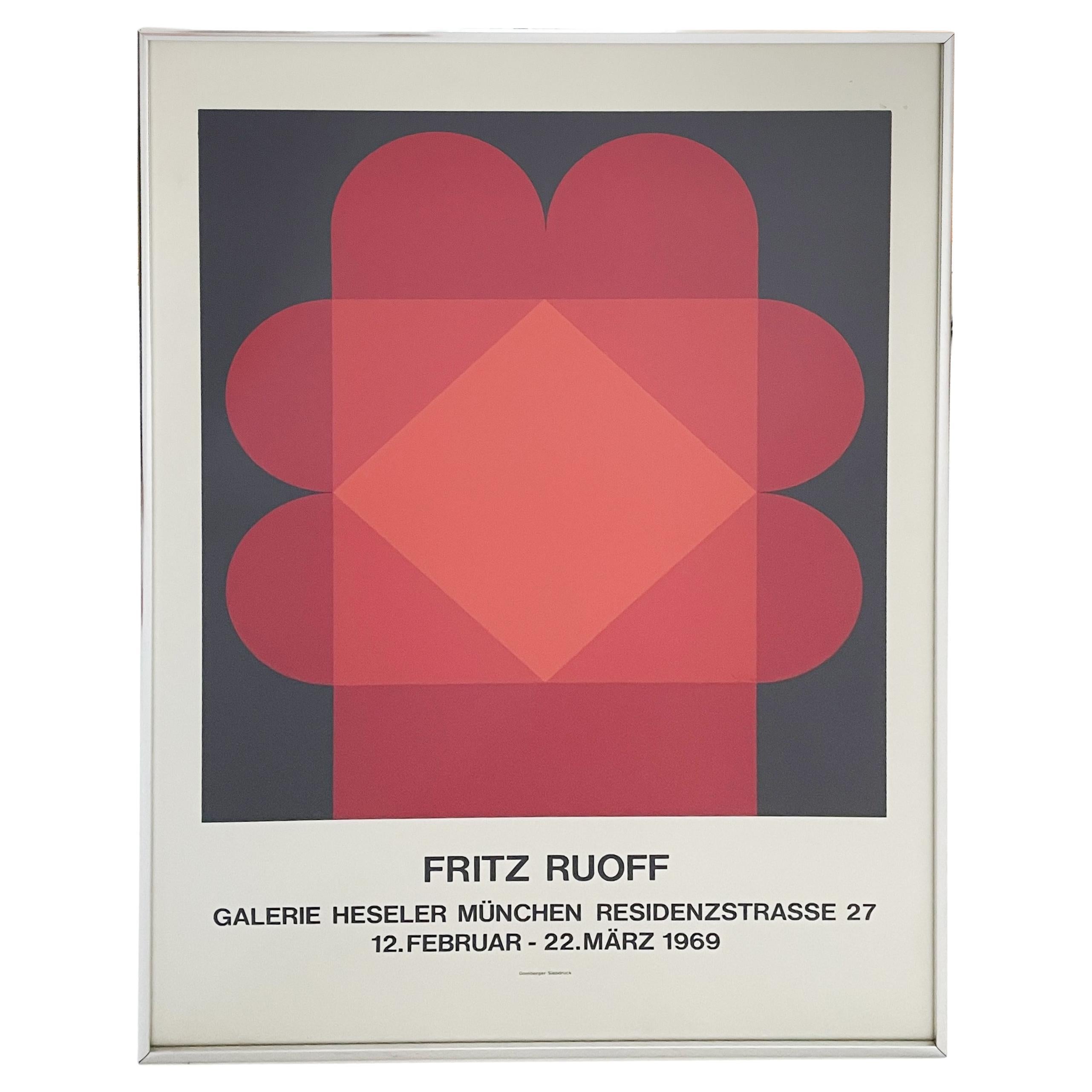 Impression d'exposition encadrée Fritz Ruoff Galerie Heseler, C. 1969 en vente