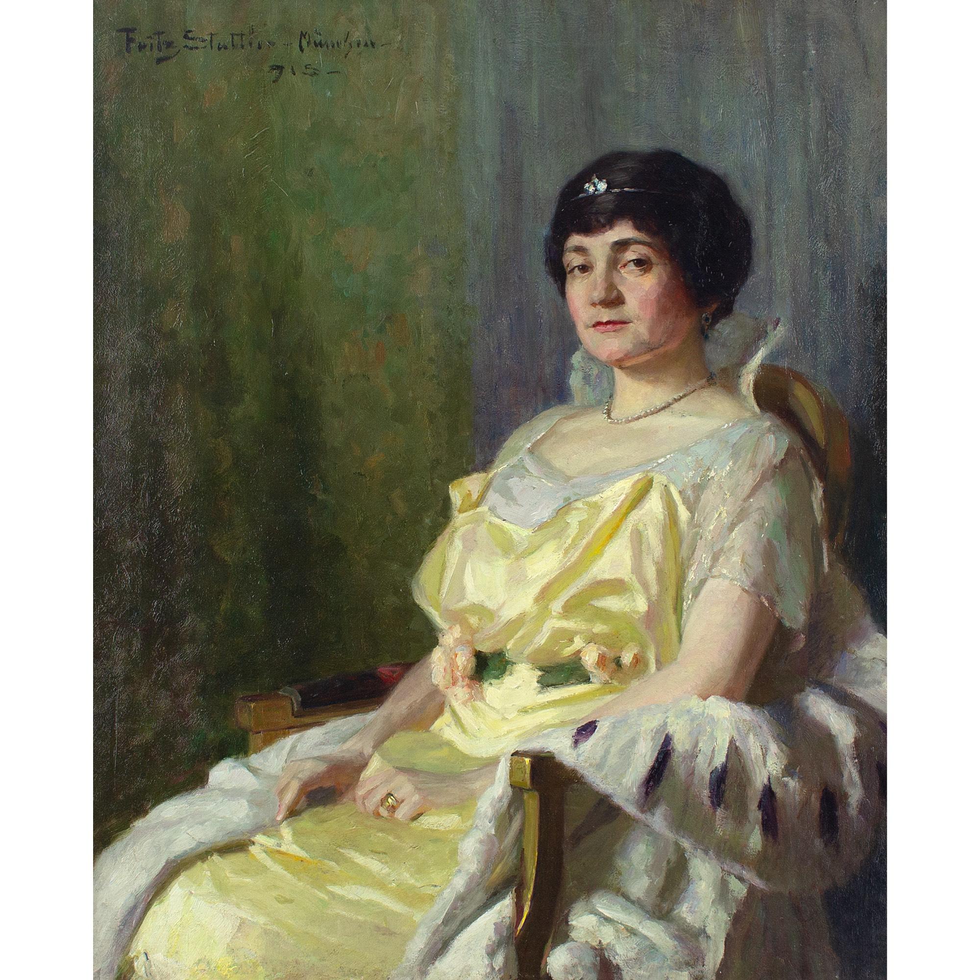 Fritz Sattler, Ritratto di signora con abito, pittura a olio 1