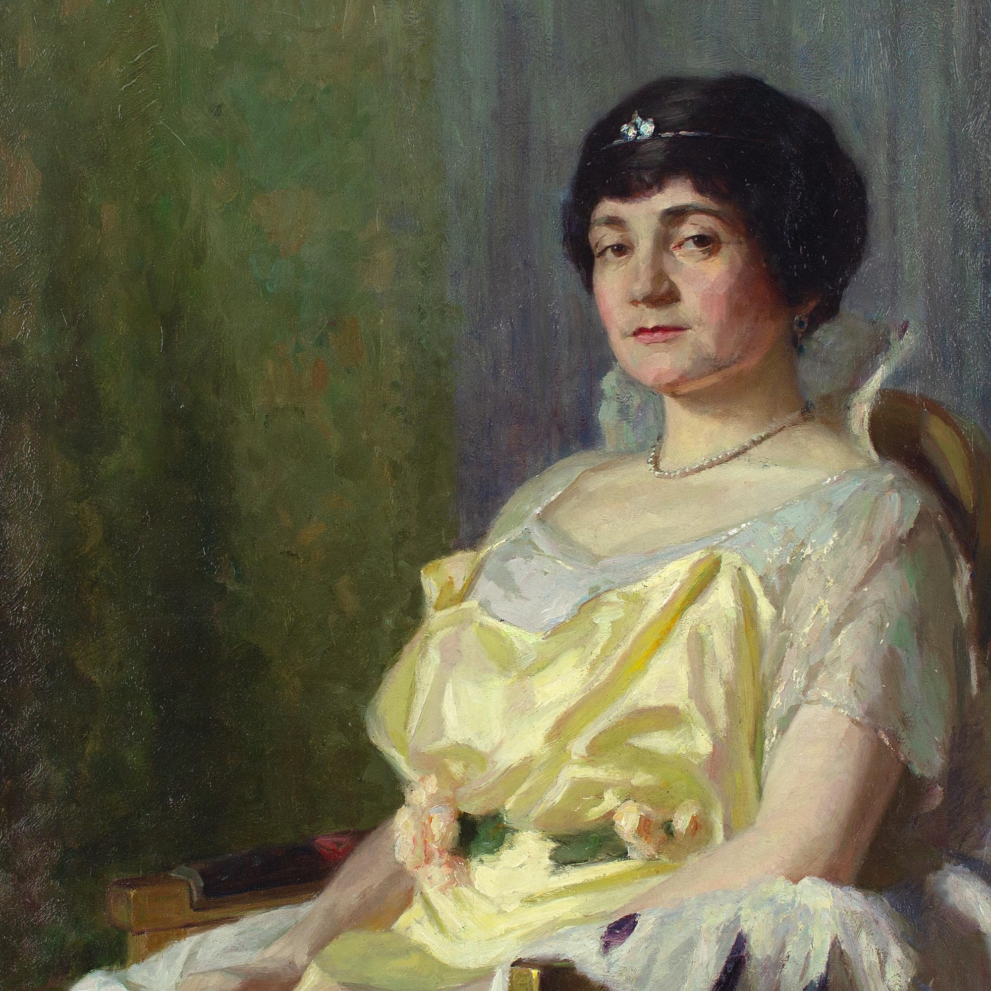 Fritz Sattler, Ritratto di signora con abito, pittura a olio 4