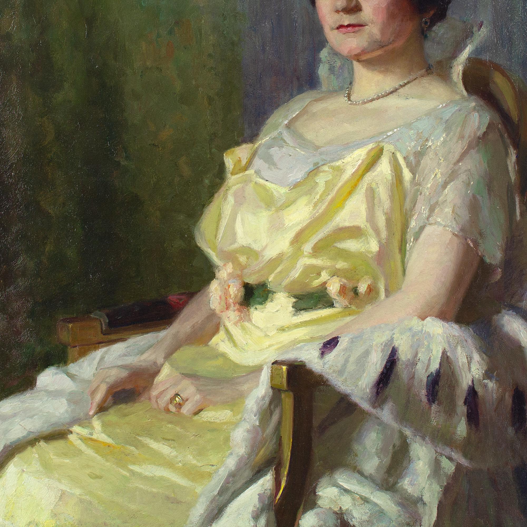 Fritz Sattler, Ritratto di signora con abito, pittura a olio 5