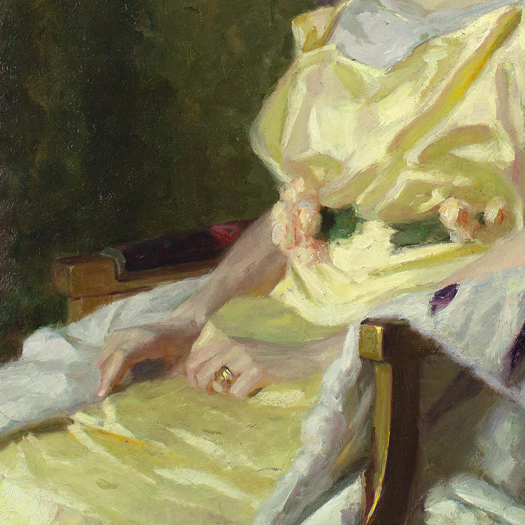 Fritz Sattler, Ritratto di signora con abito, pittura a olio 7