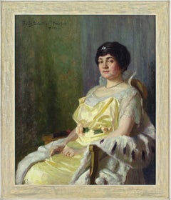 Fritz Sattler, Bildnis einer Dame mit Gewand, Ölgemälde