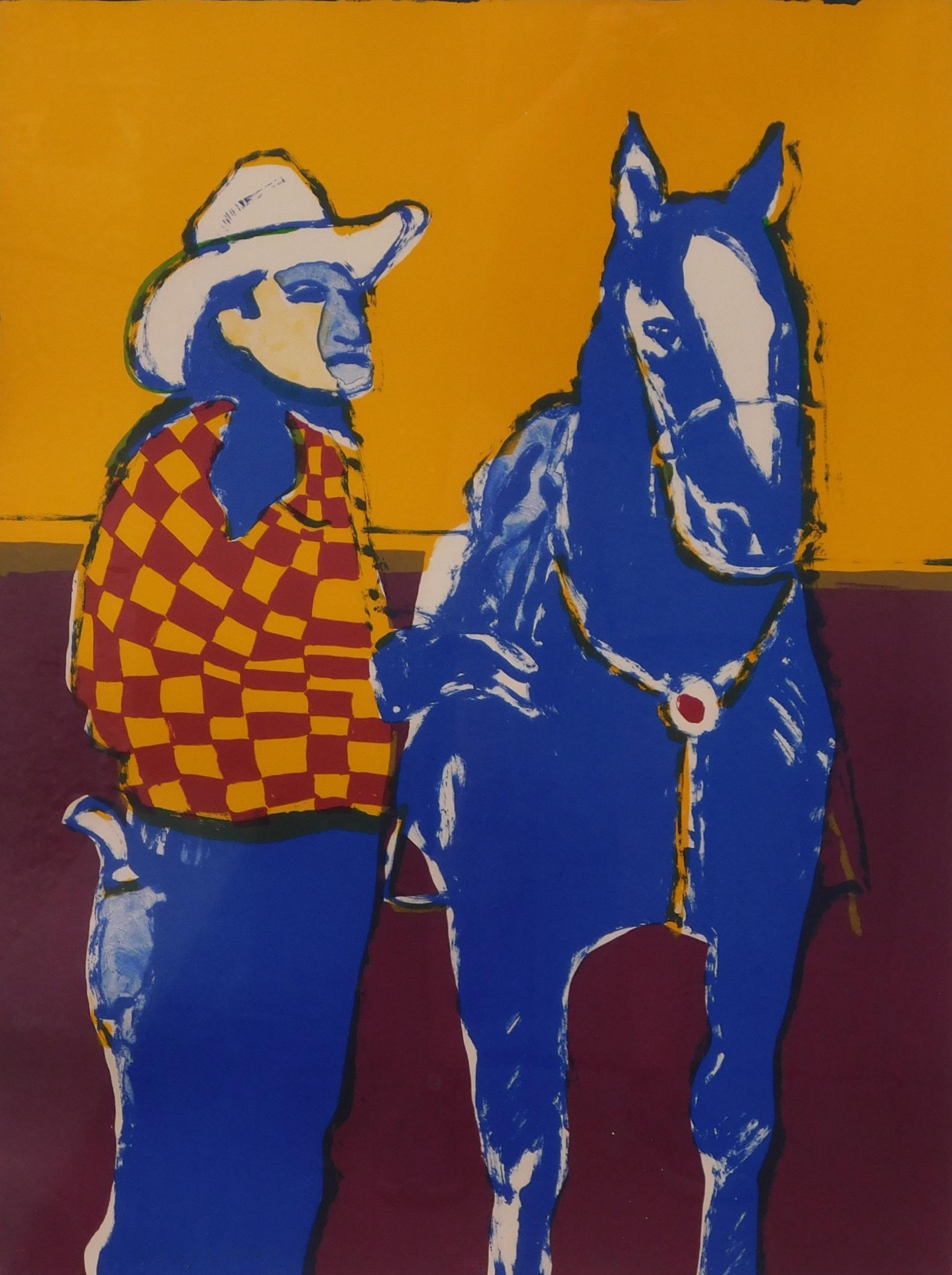 Color Lithograph, 1979. By iconic artist Fritz Scholder (1937-2005). 
Sheet size: 30 x 22. Full margins, deckled edges, unframed and in excellent condition.
Pencil signed lower left by the artist and numbered lower right. Edition size is