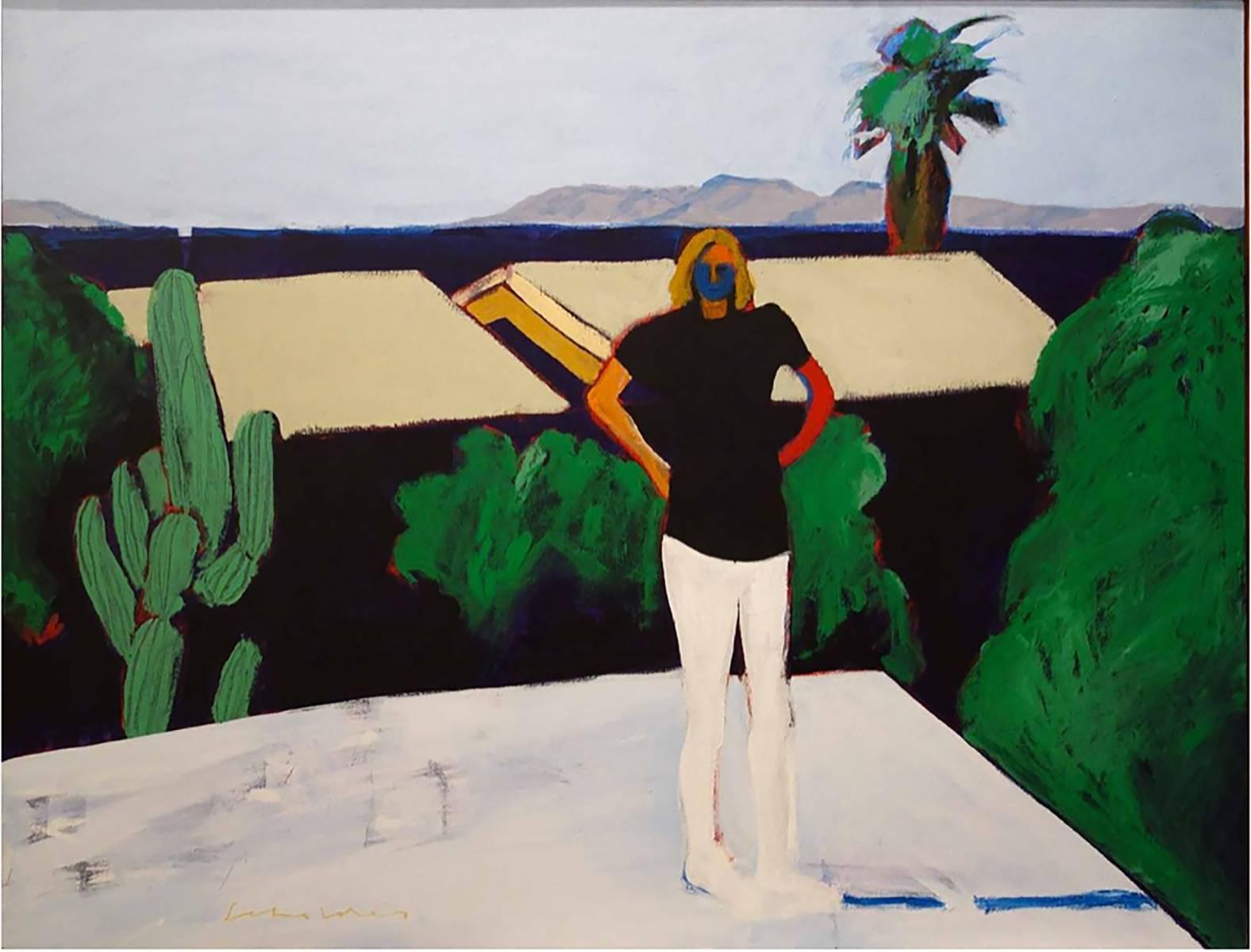 Fritz Scholder Abstract Painting - Mystery Woman on Roof