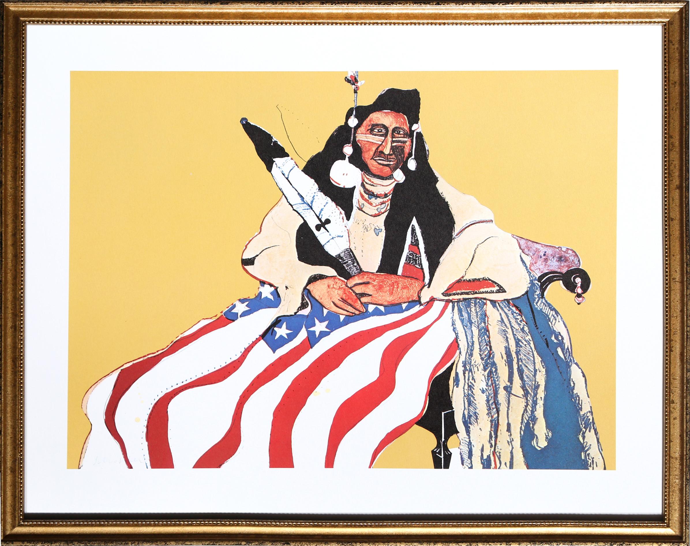 Bicentennial Indian by Fritz Scholder, Native American (1937–2005)
Portfolio: Kent Bicentennial
Date: 1975
Offset Lithograph (unsigned as issued)
Image Size: 9.5 x 13 inches
Frame Size: 14 in. x 17 in. (35.56 cm x 43.18 cm)

Published by Lorillard
