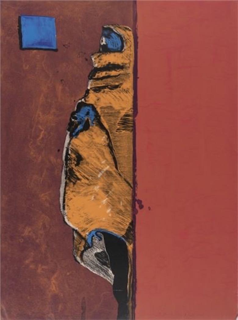 Fritz Scholder Figurative Print - Indian in Blue Window, Limited Edition, Hand-Signed Lithograph
