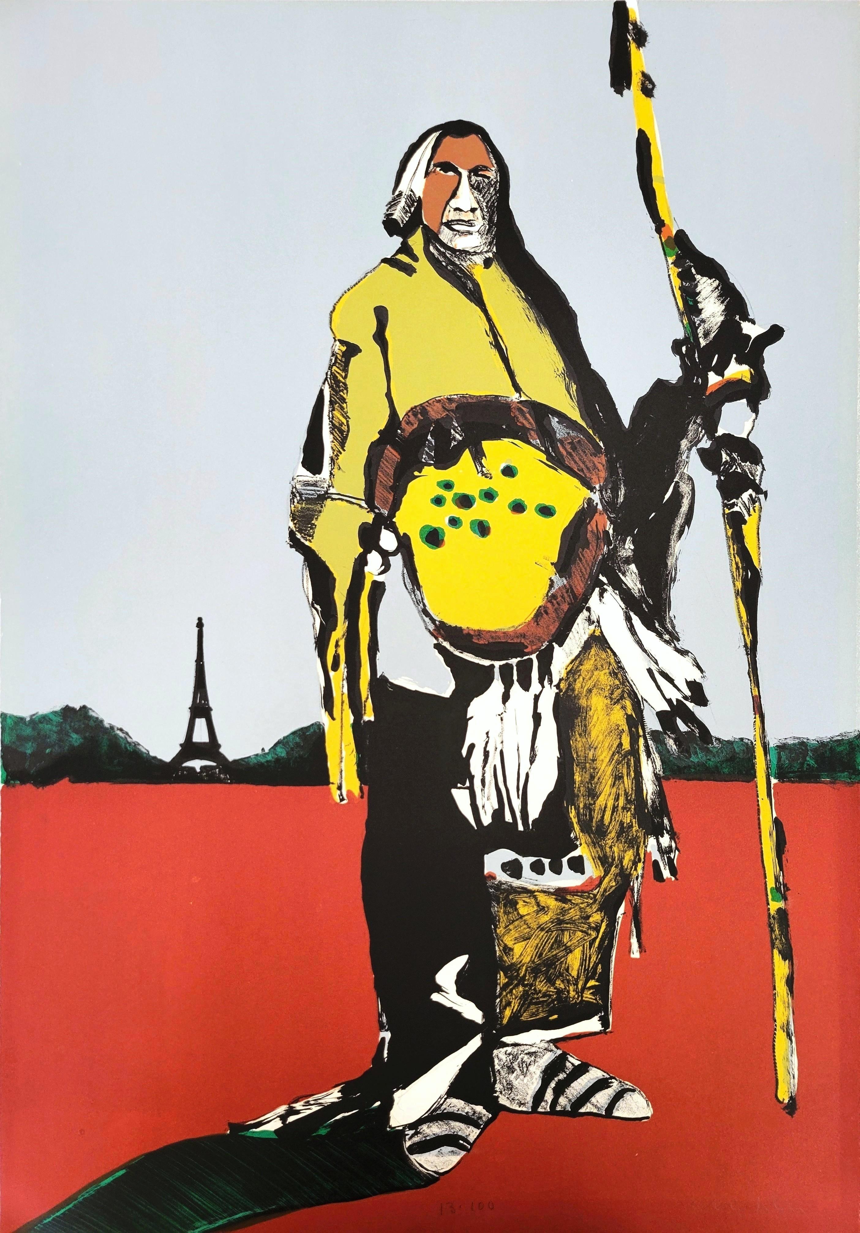 Indianer in Paris /// Fritz Scholder – Lithografie eines zeitgenössischen amerikanischen Ureinwohners