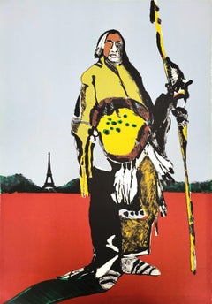 Un Indien à Paris /// Fritz Scholder : lithographie contemporaine représentant un Amérindien