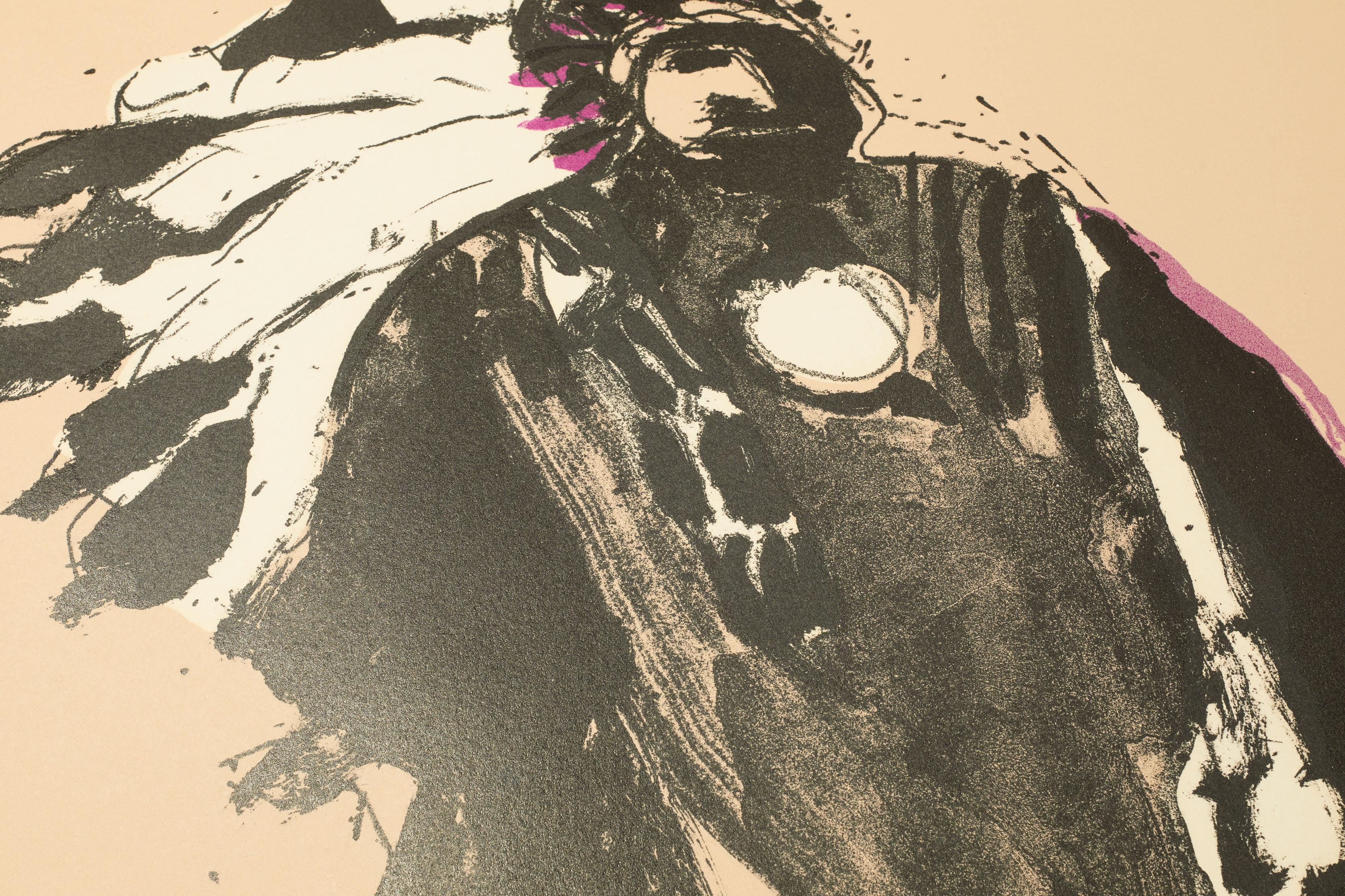 Indian with Cat - Print by Fritz Scholder