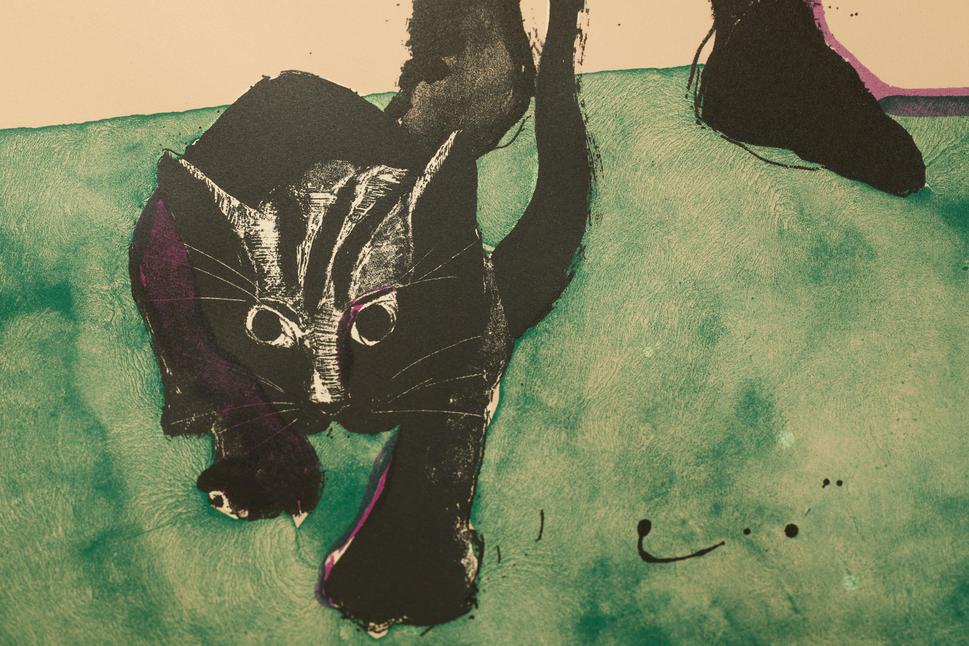 Indian with Cat - Beige Figurative Print by Fritz Scholder