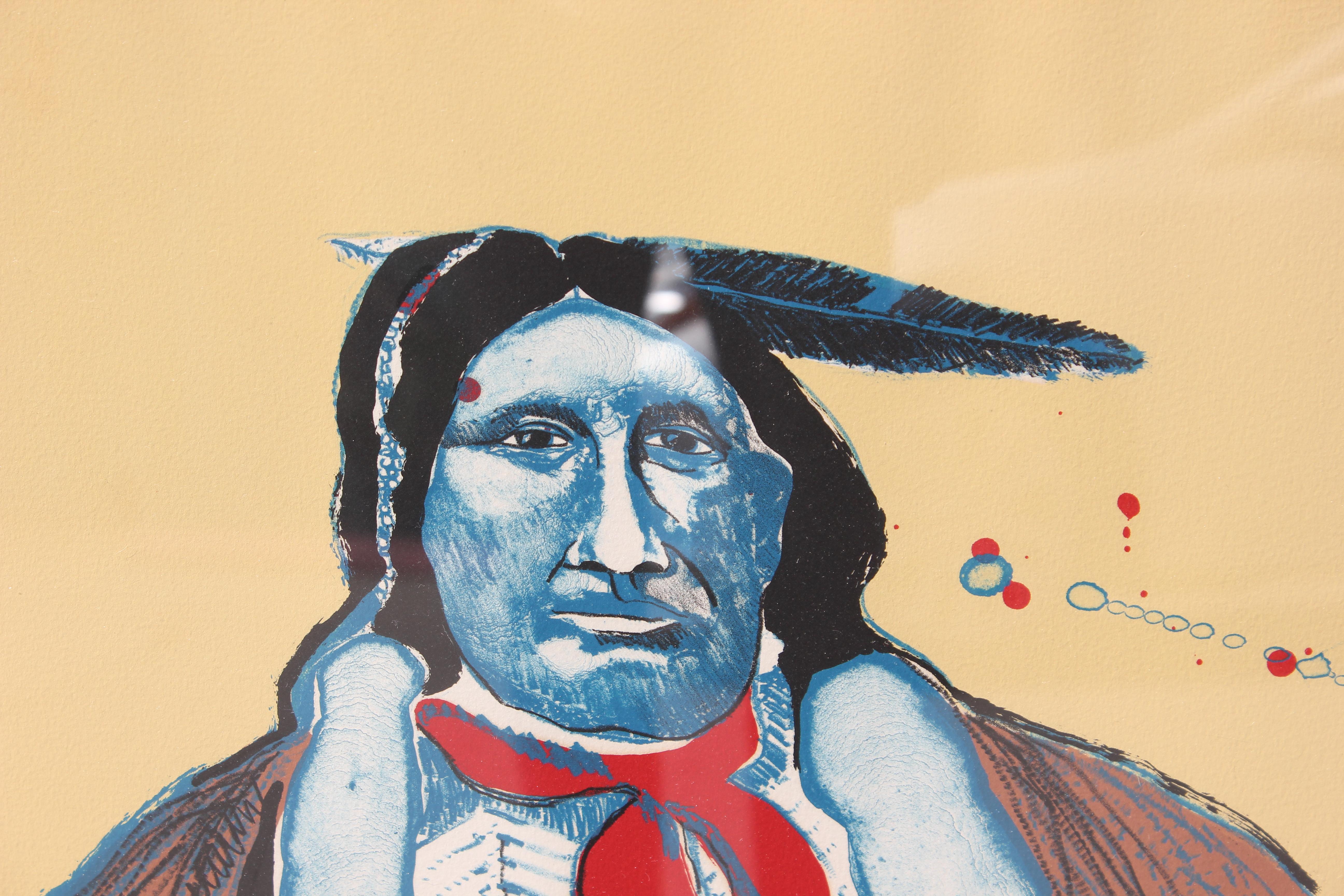 Indian With Feather Fan - Print by Fritz Scholder