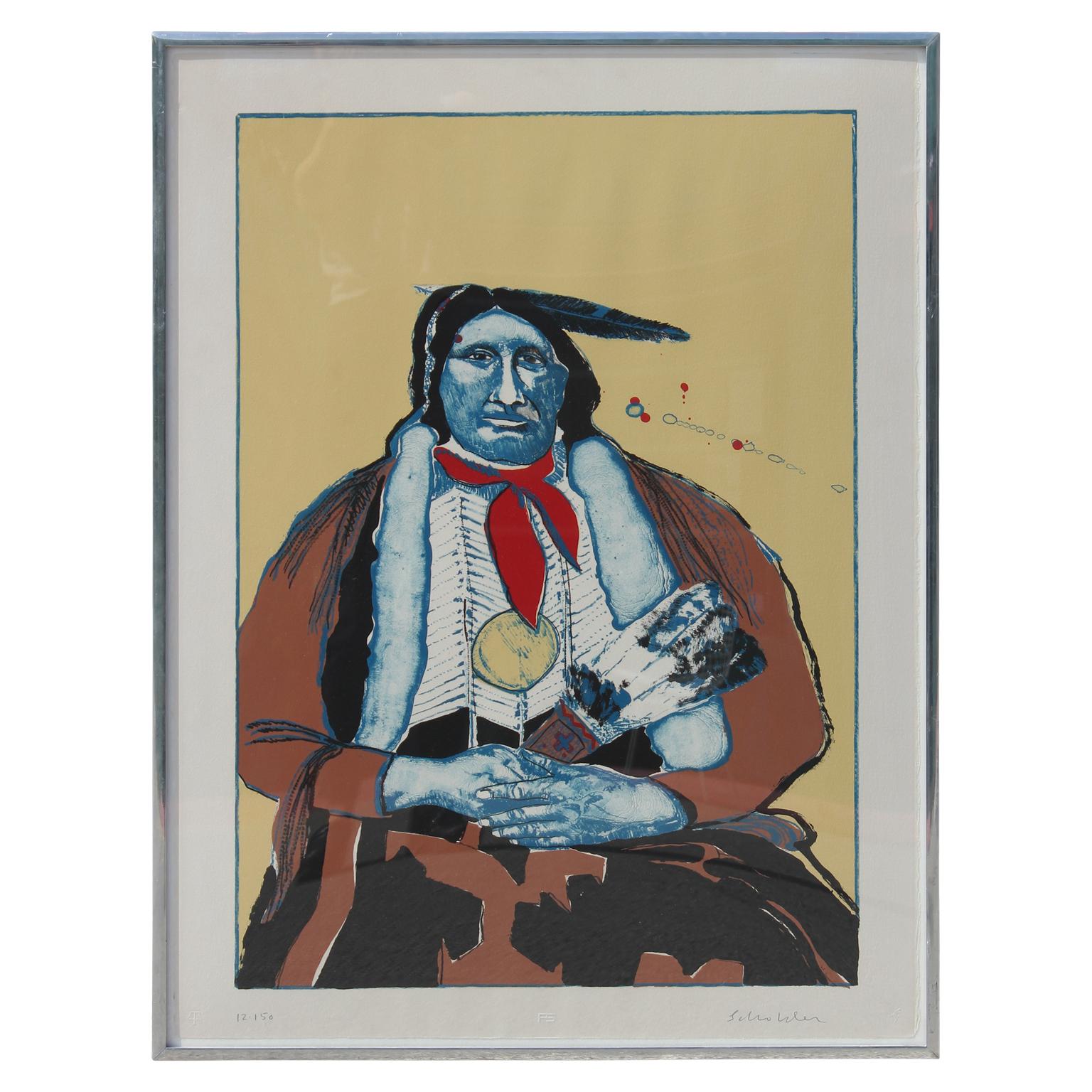 Fritz Scholder Portrait Print - Indian With Feather Fan