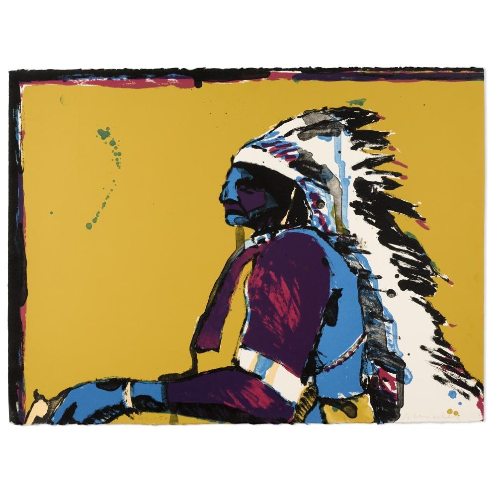 Fritz Scholder Figurative Print - Indian with Pistol, Hand-Signed lithograph