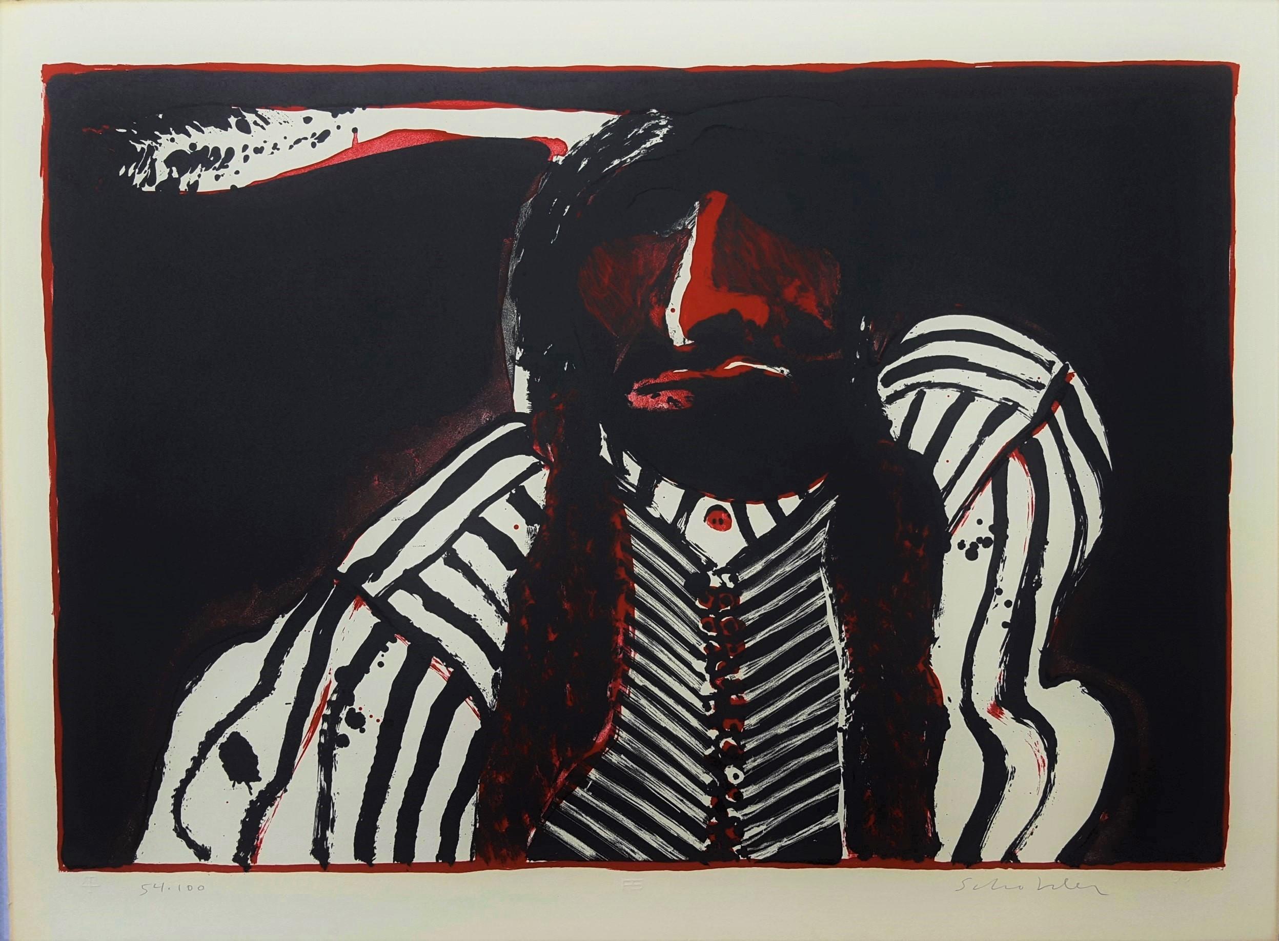 Indian with Red Button - Print by Fritz Scholder