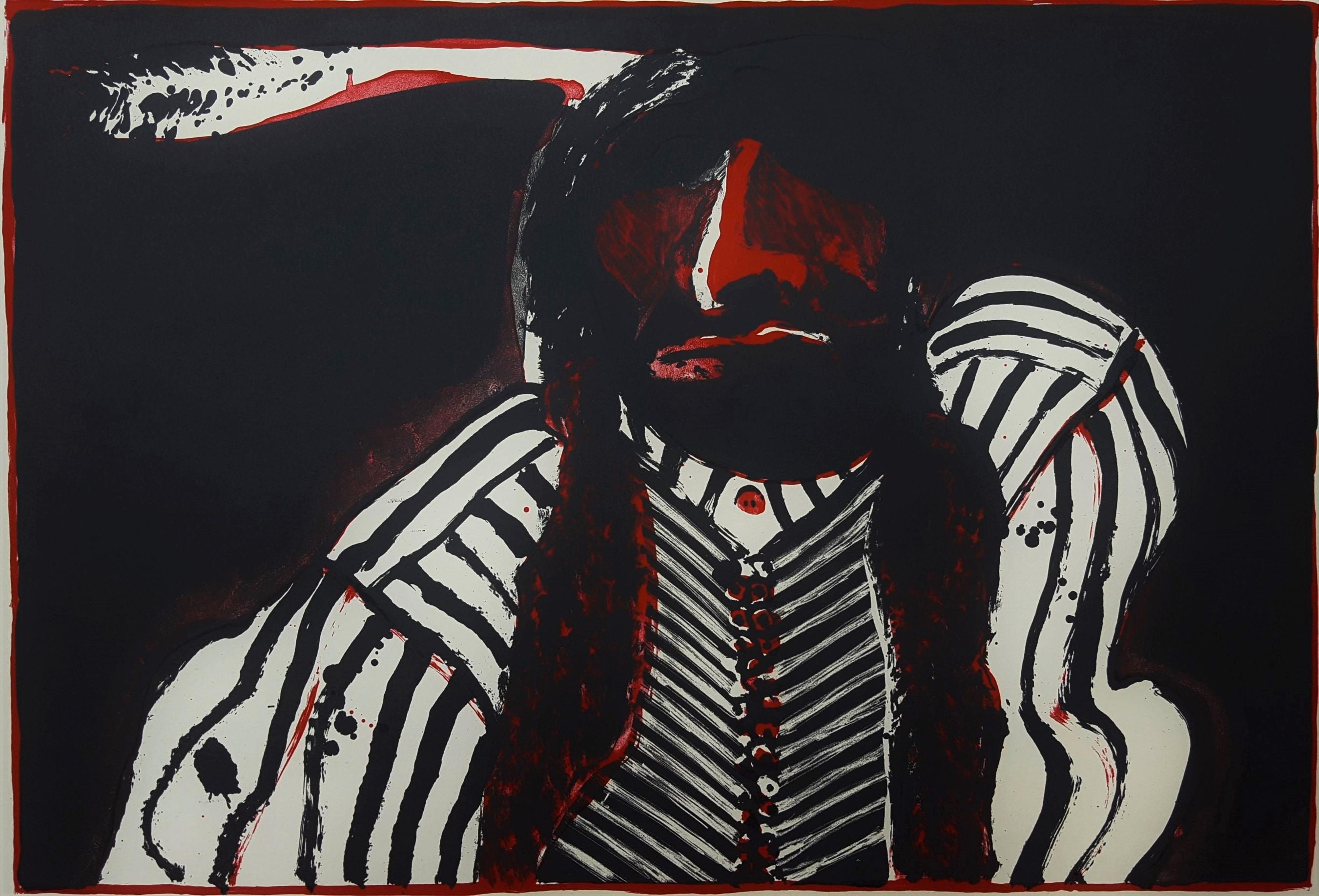 Fritz Scholder Portrait Print - Indian with Red Button