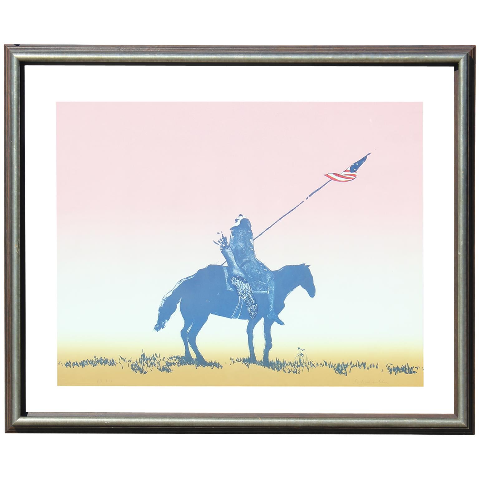 Fritz Scholder Animal Print - Limited Edition Lithograph of a Native American with a Flag
