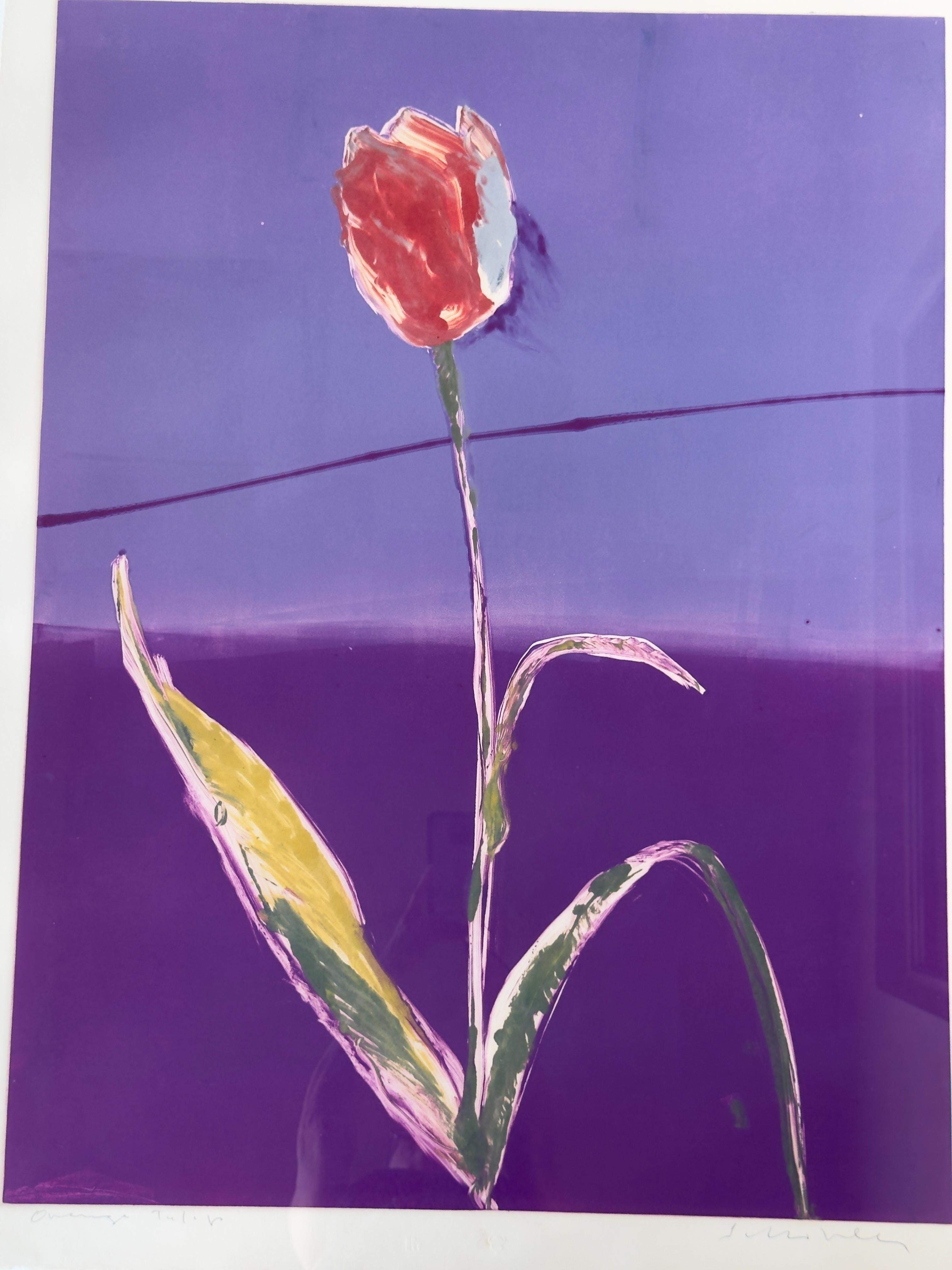 Monotypie in Orange mit Tulpenfarbe, signiert – Print von Fritz Scholder
