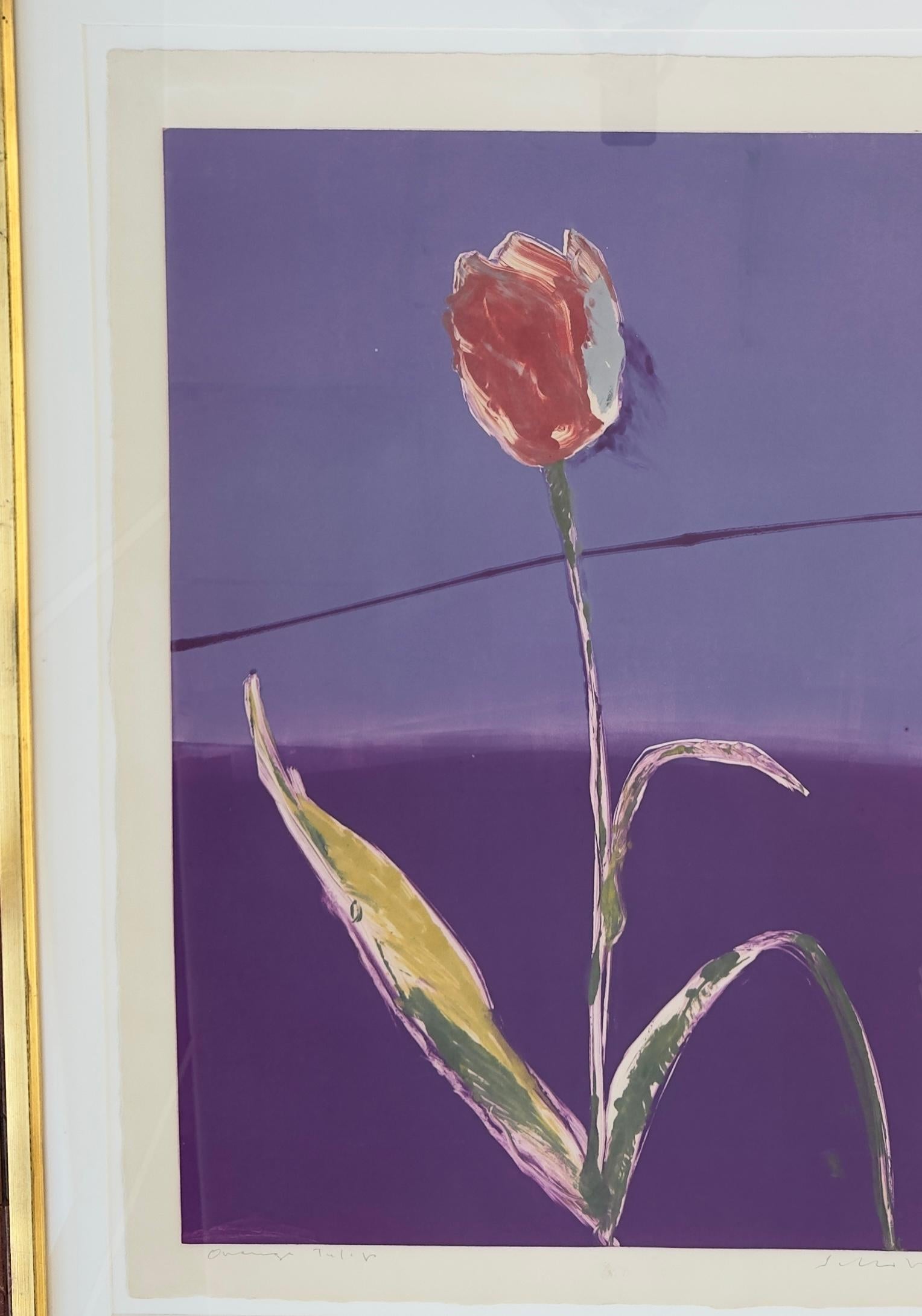 Monotypie in Orange mit Tulpenfarbe, signiert im Angebot 3