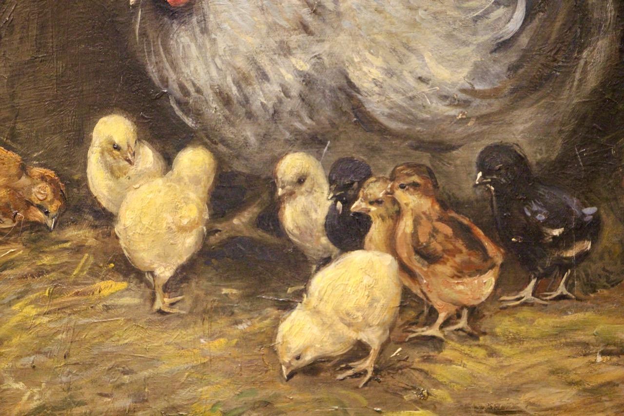 Fritz Schulze-Blank - Henne mit Küken, Öl auf Karton im Angebot 4