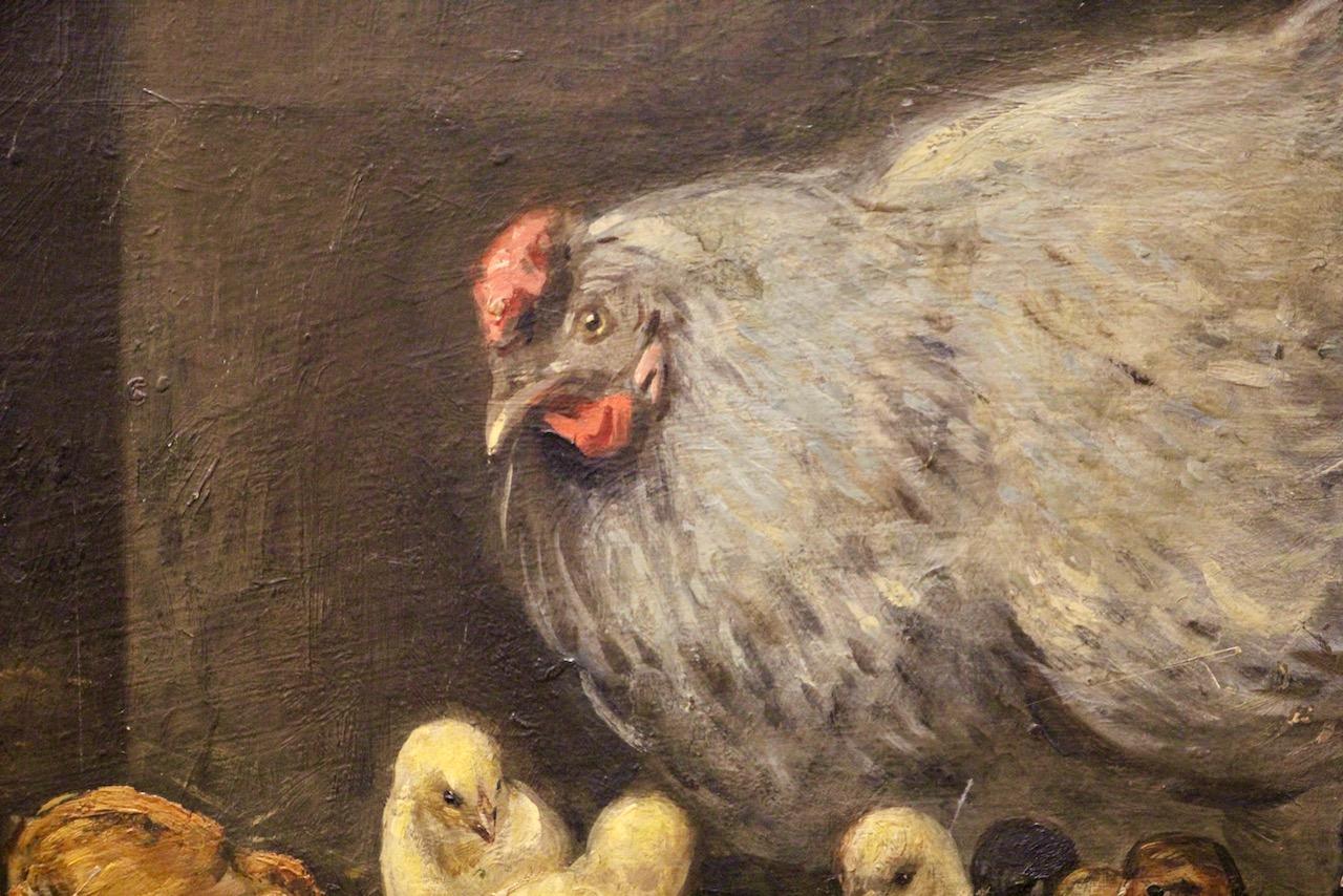 Fritz Schulze-Blank - Henne mit Küken, Öl auf Karton im Angebot 5