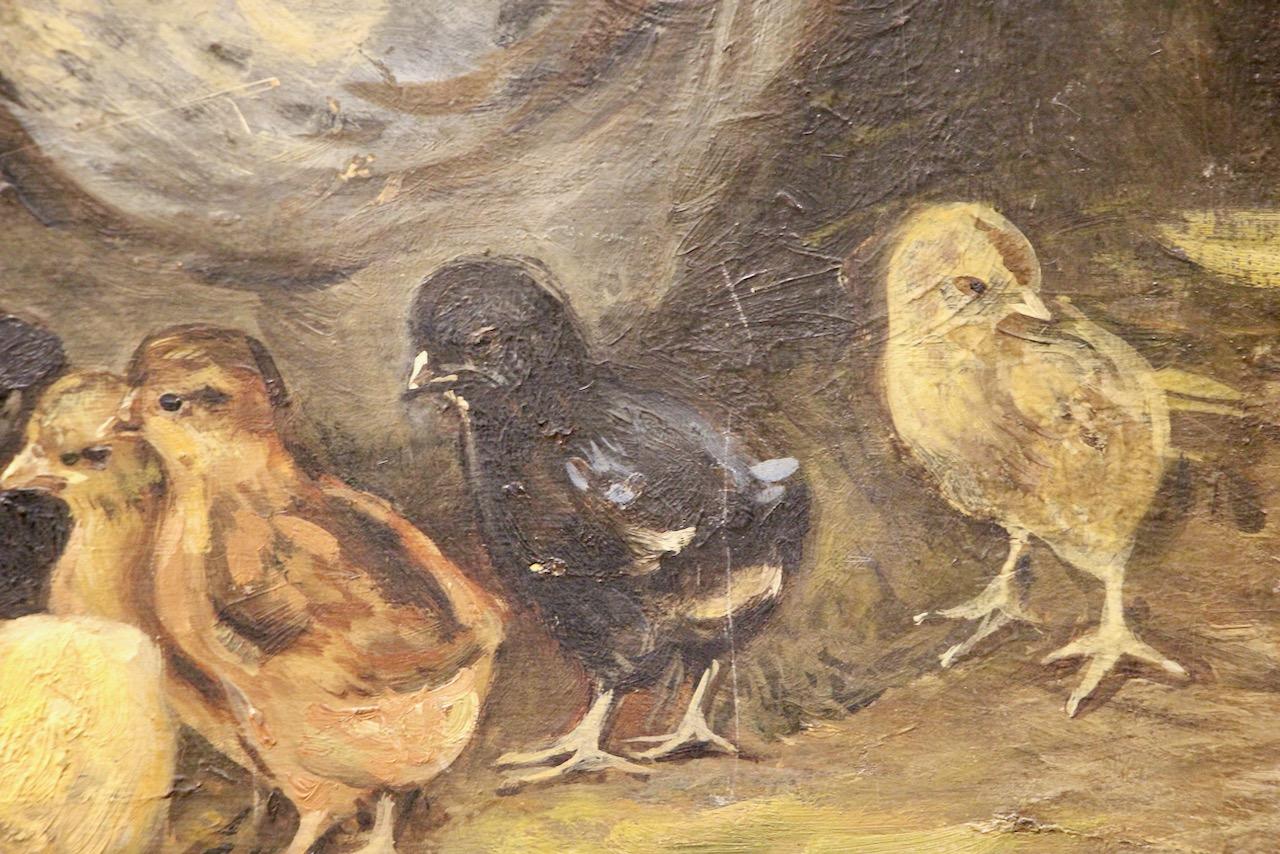 Fritz Schulze-Blank - Henne mit Küken, Öl auf Karton im Angebot 6