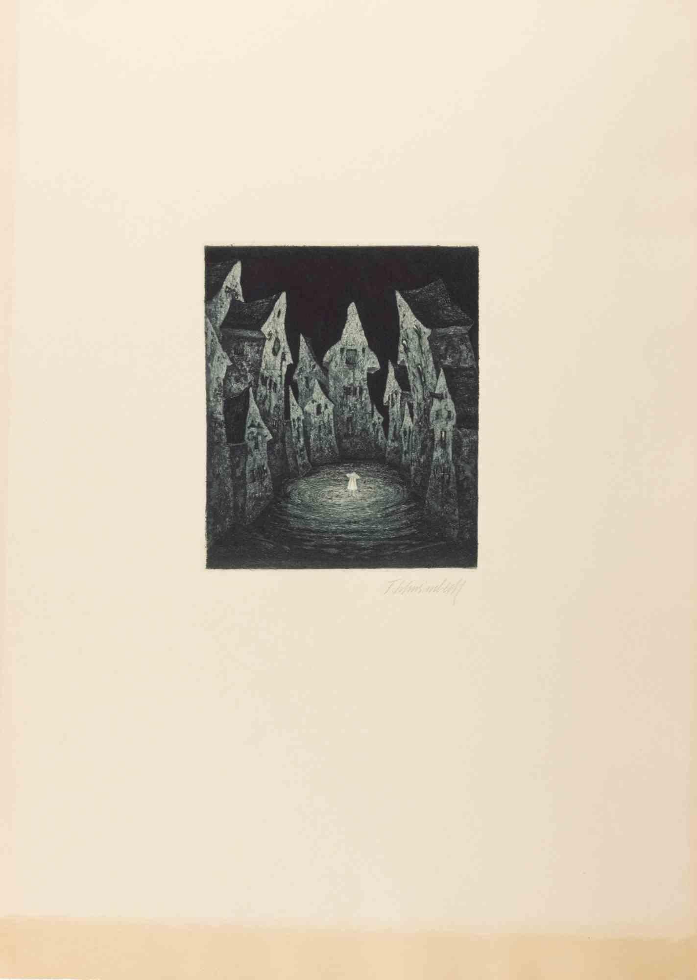 Etching realized by Fritz Schwimbeck in 1918.

Edition of 125 realized in Munich on mulberry paper.

Hand signed in pencil.