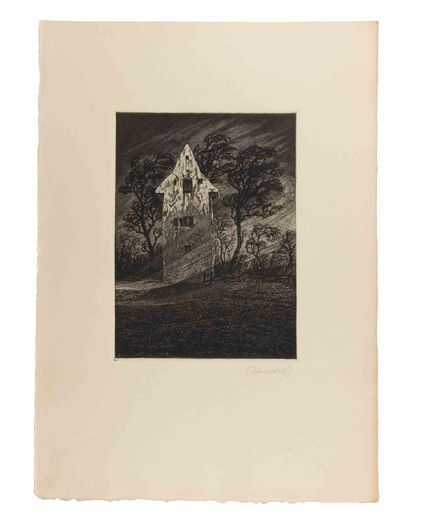 Im Herbststurm - Etching by Fritz Schwimbeck - 1918 For Sale 1