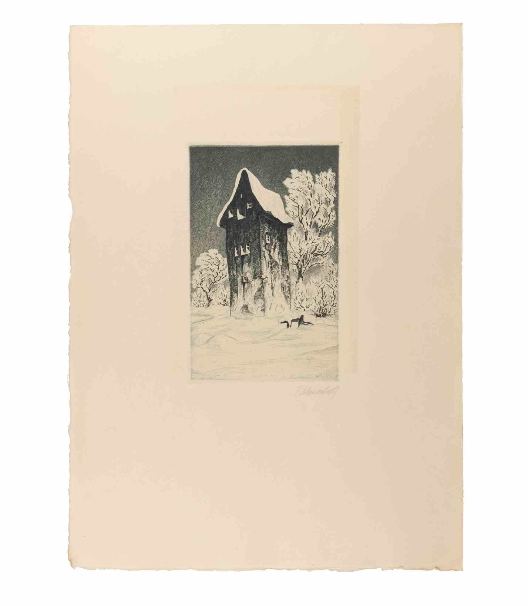 In Schnee - Acquaforte di Fritz Schwimbeck - 1918 in vendita 1