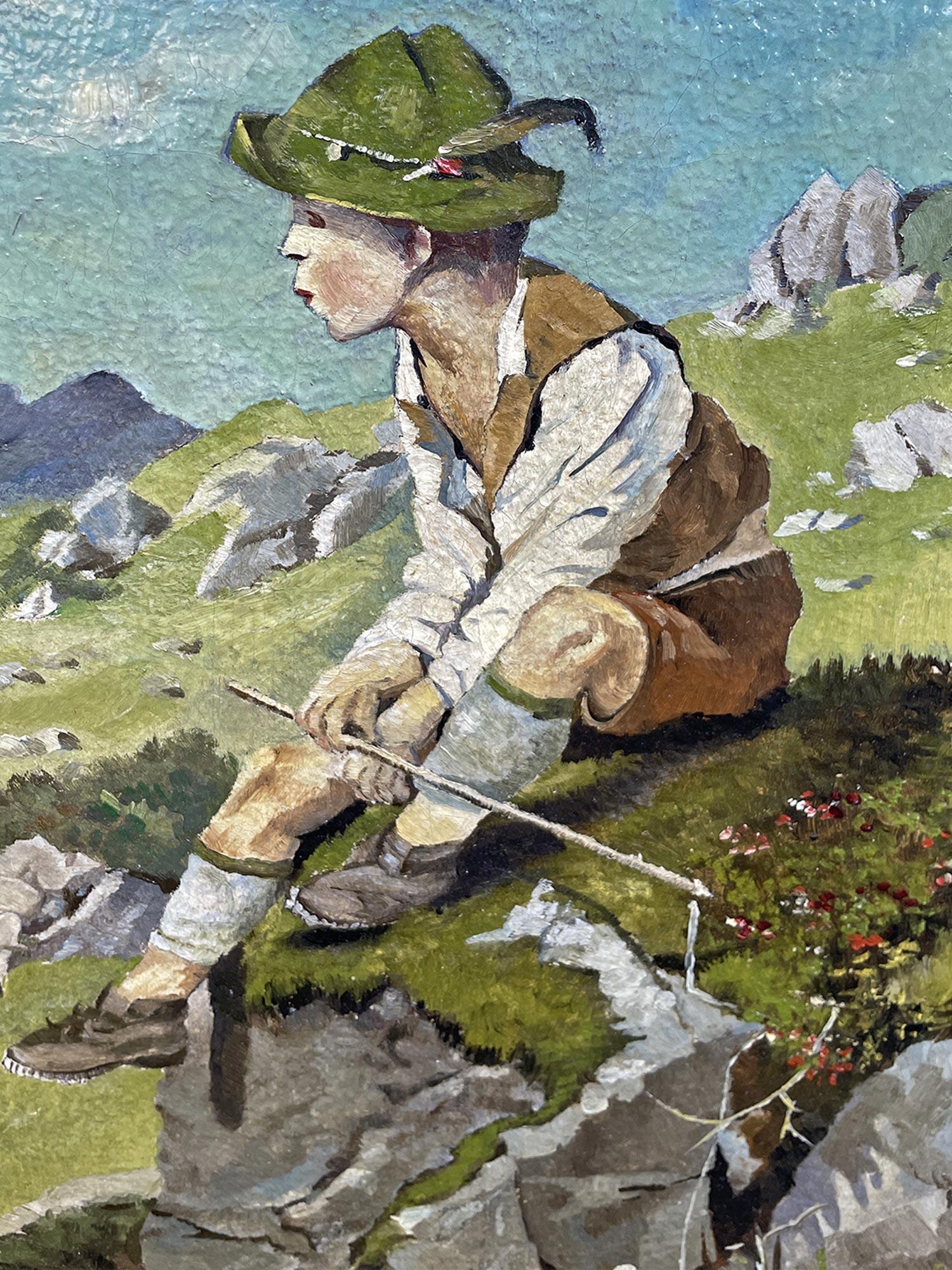 Oiled Fritz Sollner – Shepherd Painting oil on canvas 1947 For Sale