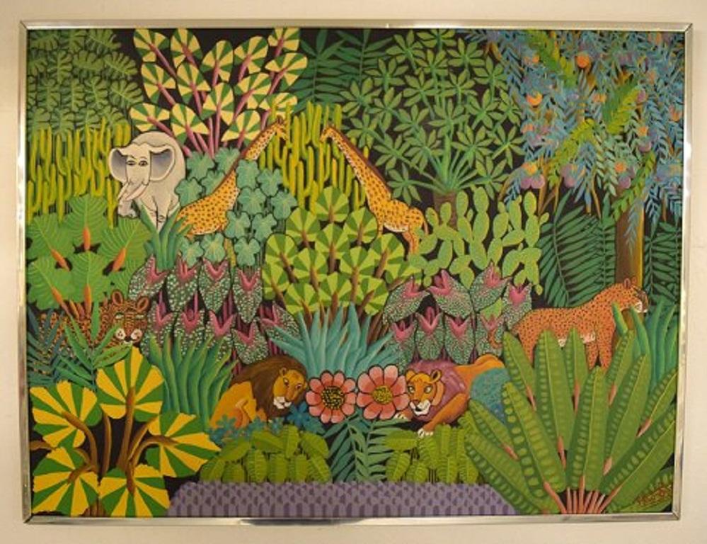 Fritz St. Jean (b. 1954, 2017) Haitian artist. Naivist school. Oil on canvas.
Jungle motif from Haiti, circa 1970.
Signed.
In very good condition.
The canvas measures: 101 x 75 cm. The frame measures: 1.5 cm.