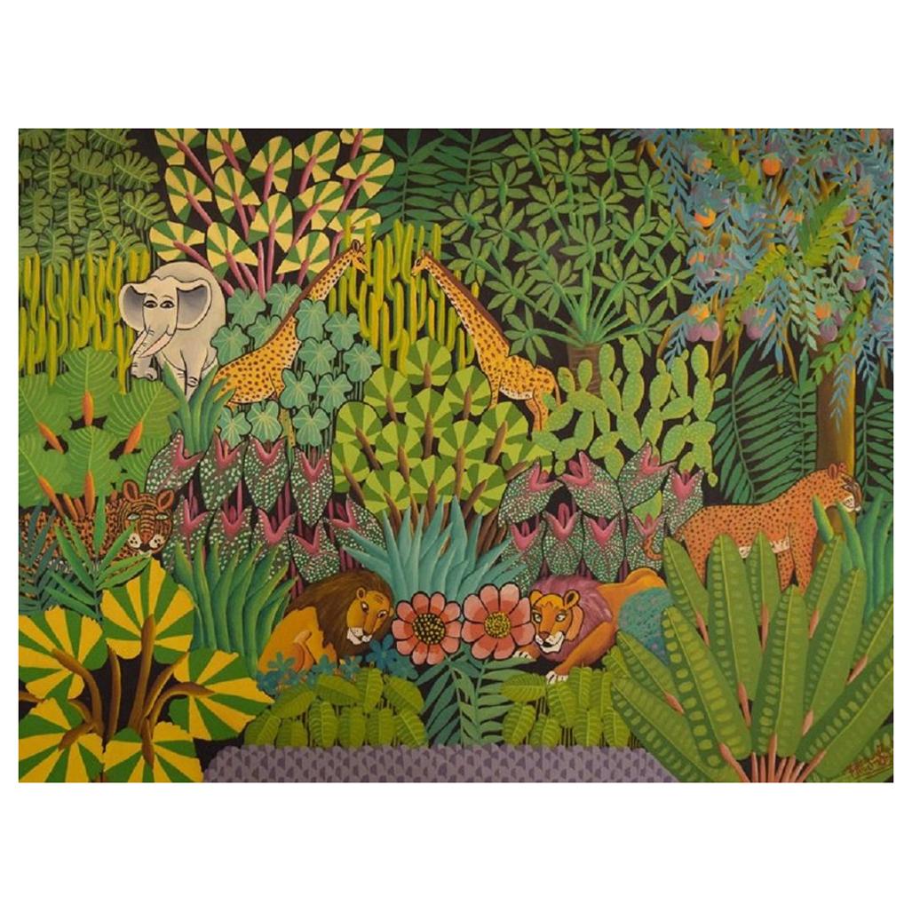 Fritz St. Jean Haitian Artist, Naivist School, Oil on Canvas