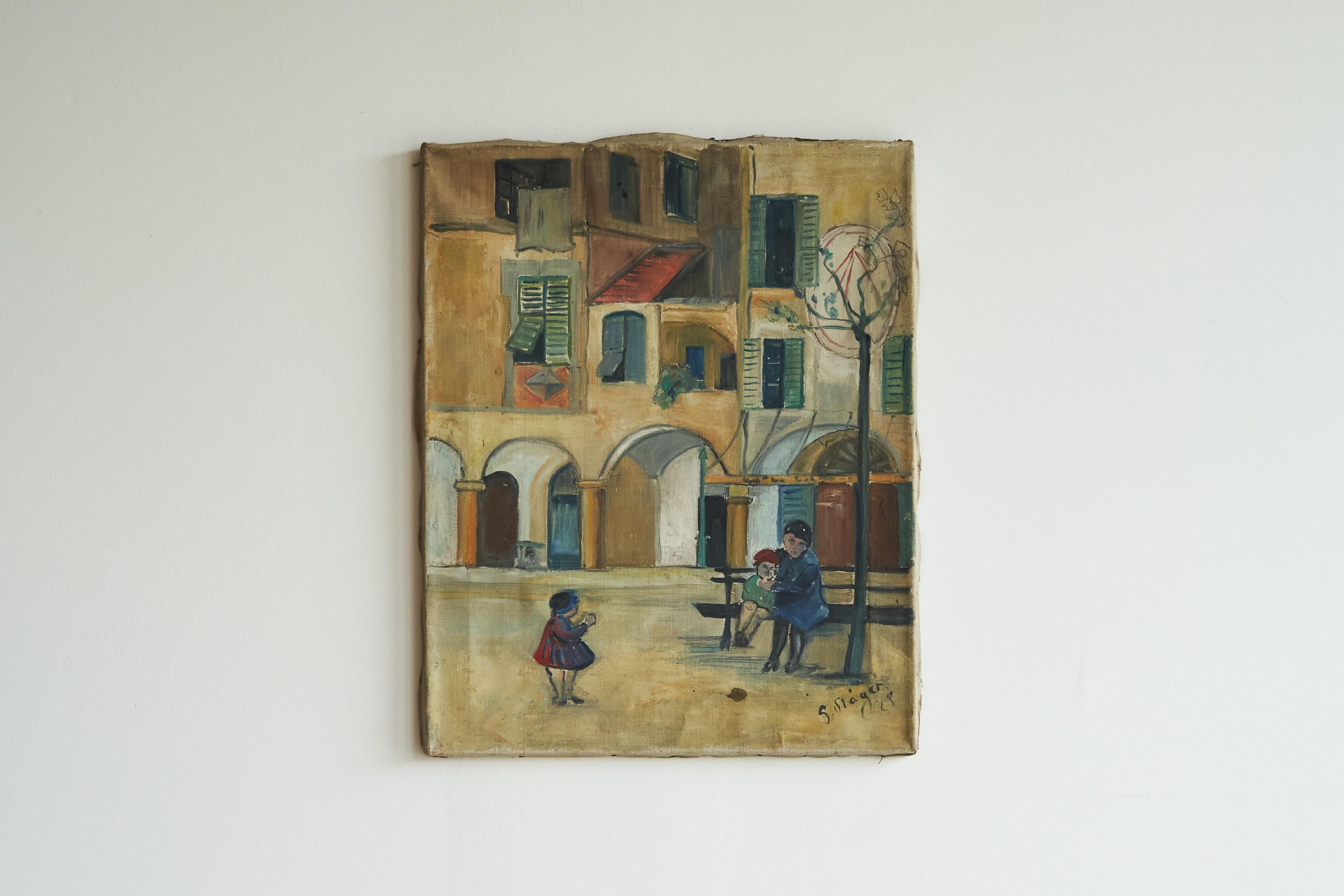 Fritz Stäger 'Dorfanger' Öl auf Leinwand 1928.

Dies ist ein wunderbares und sehr naiv gemaltes Frühwerk des Schweizer Malers Fritz Stäger. 

Tolle Atmosphäre und Farben - viel zu sehen und naiv, aber sehr gut gemalt. Eine freudige und glückliche