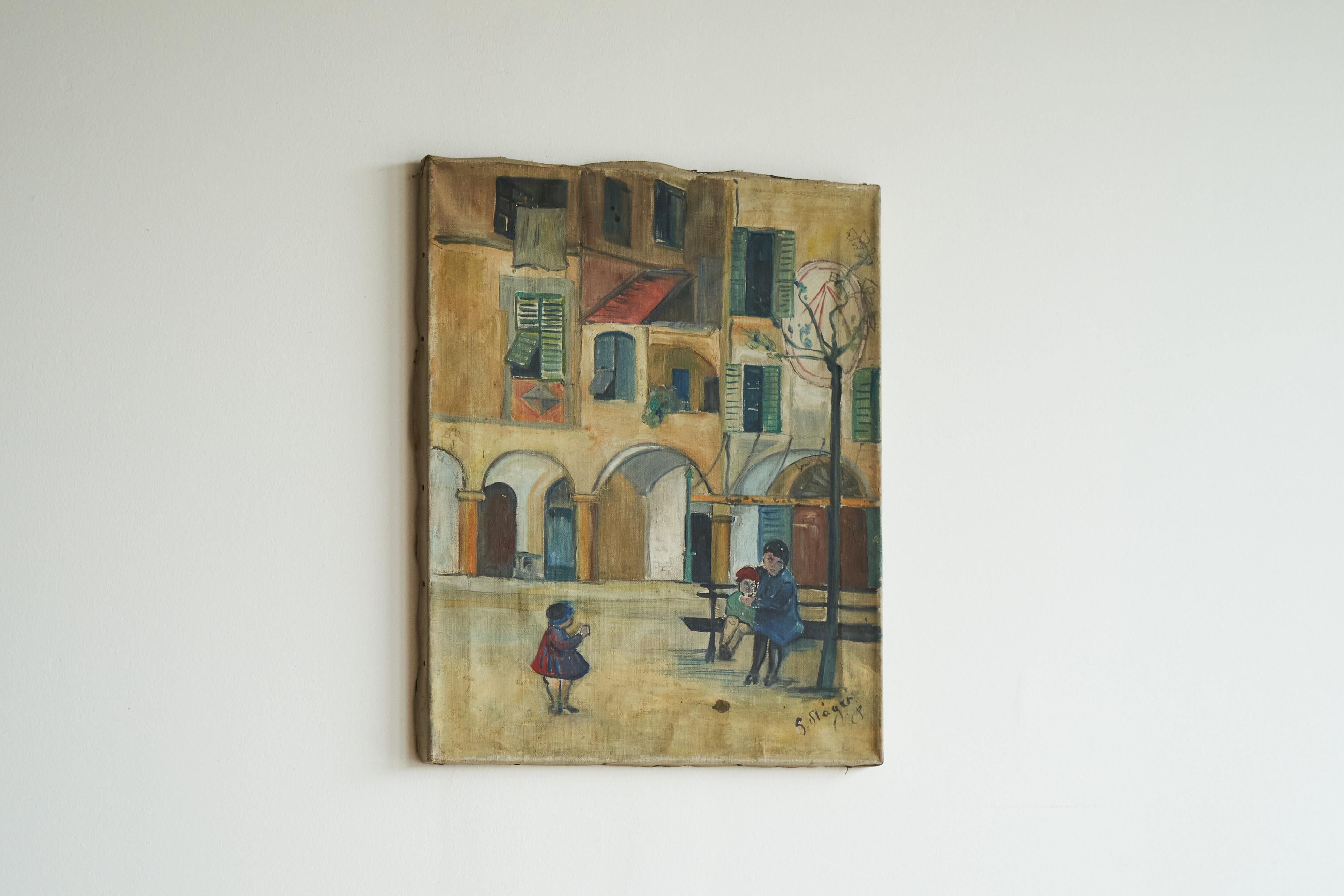 Fritz Stäger 'Dorfanger' Öl auf Leinwand 1928 (20. Jahrhundert) im Angebot