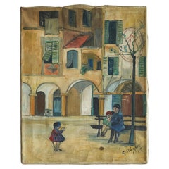 Fritz Stäger "Village Green" Óleo sobre lienzo 1928