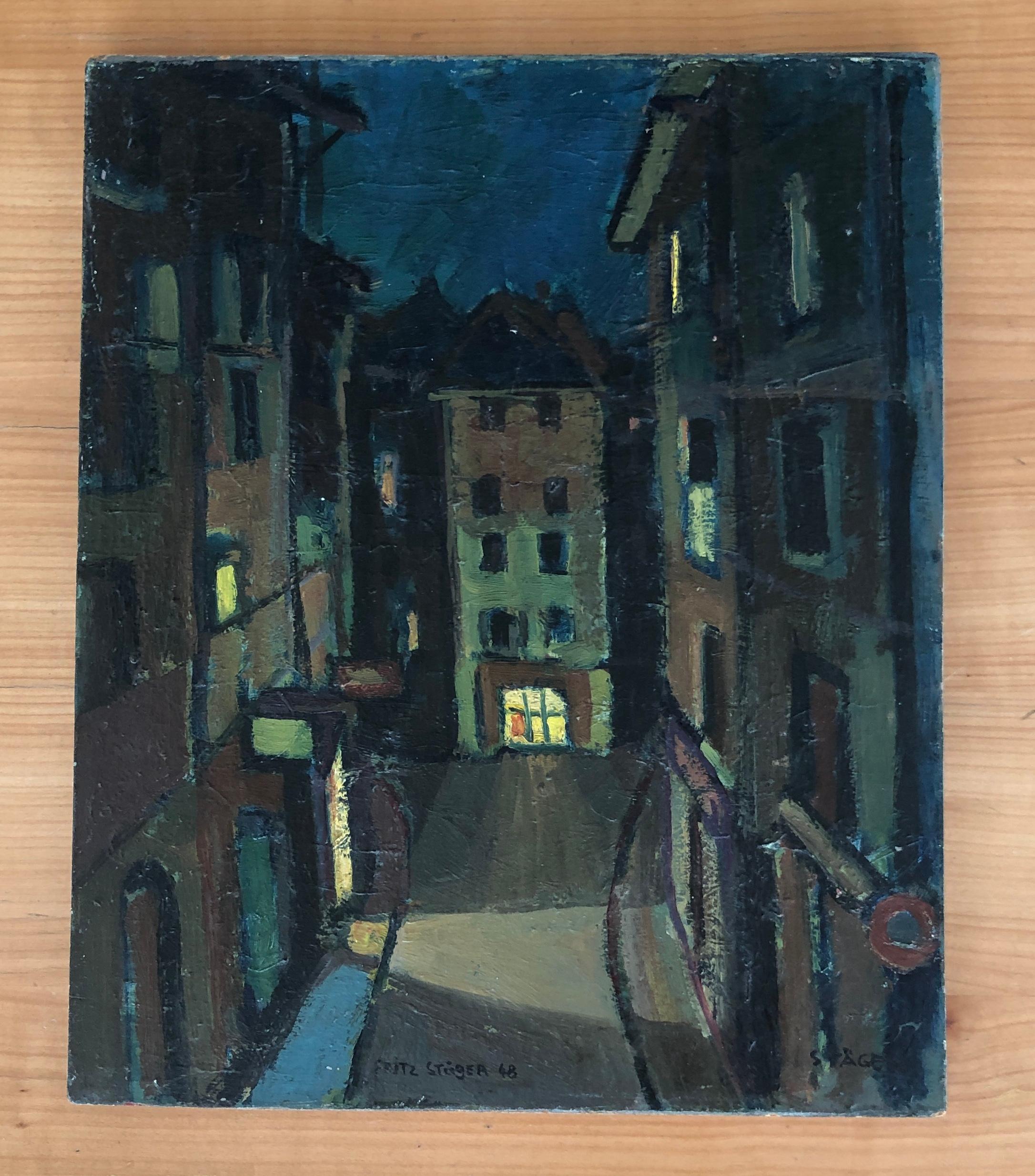 Night on the porch - Painting by Fritz Stäger