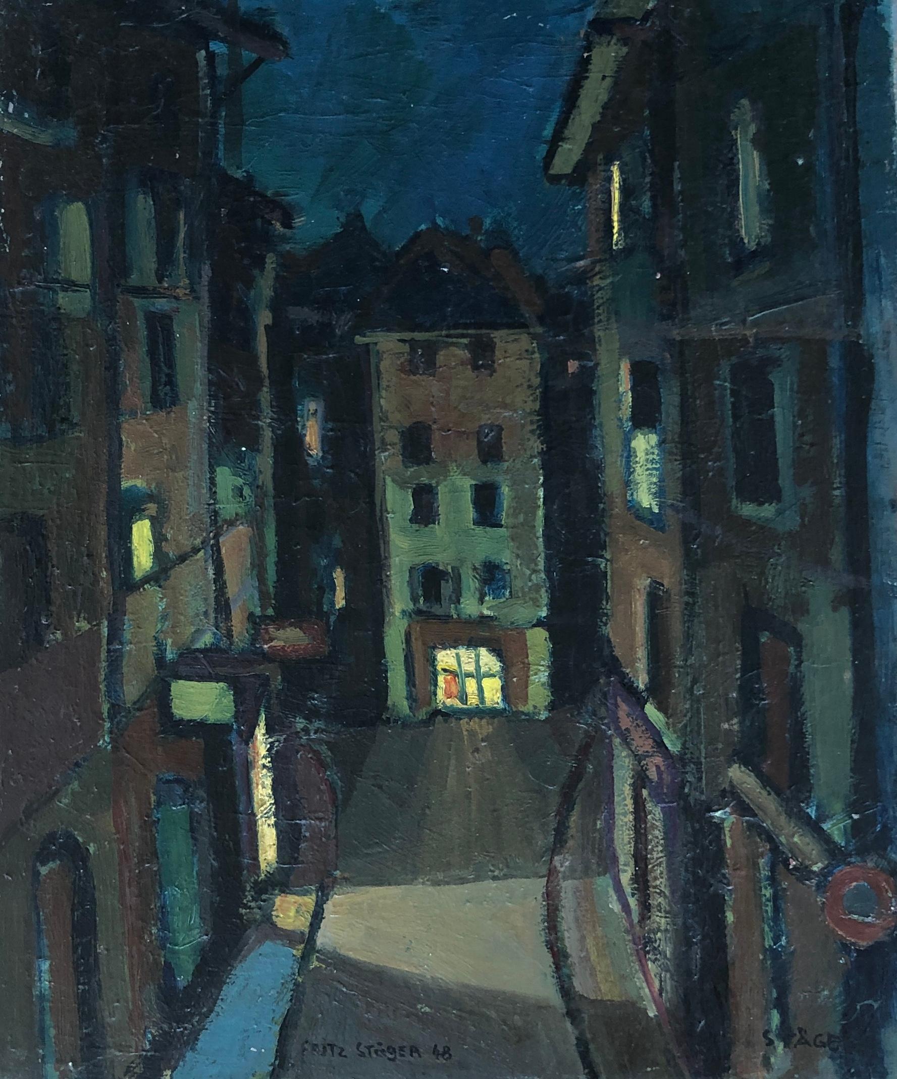 Fritz Stäger Landscape Painting - Night on the porch