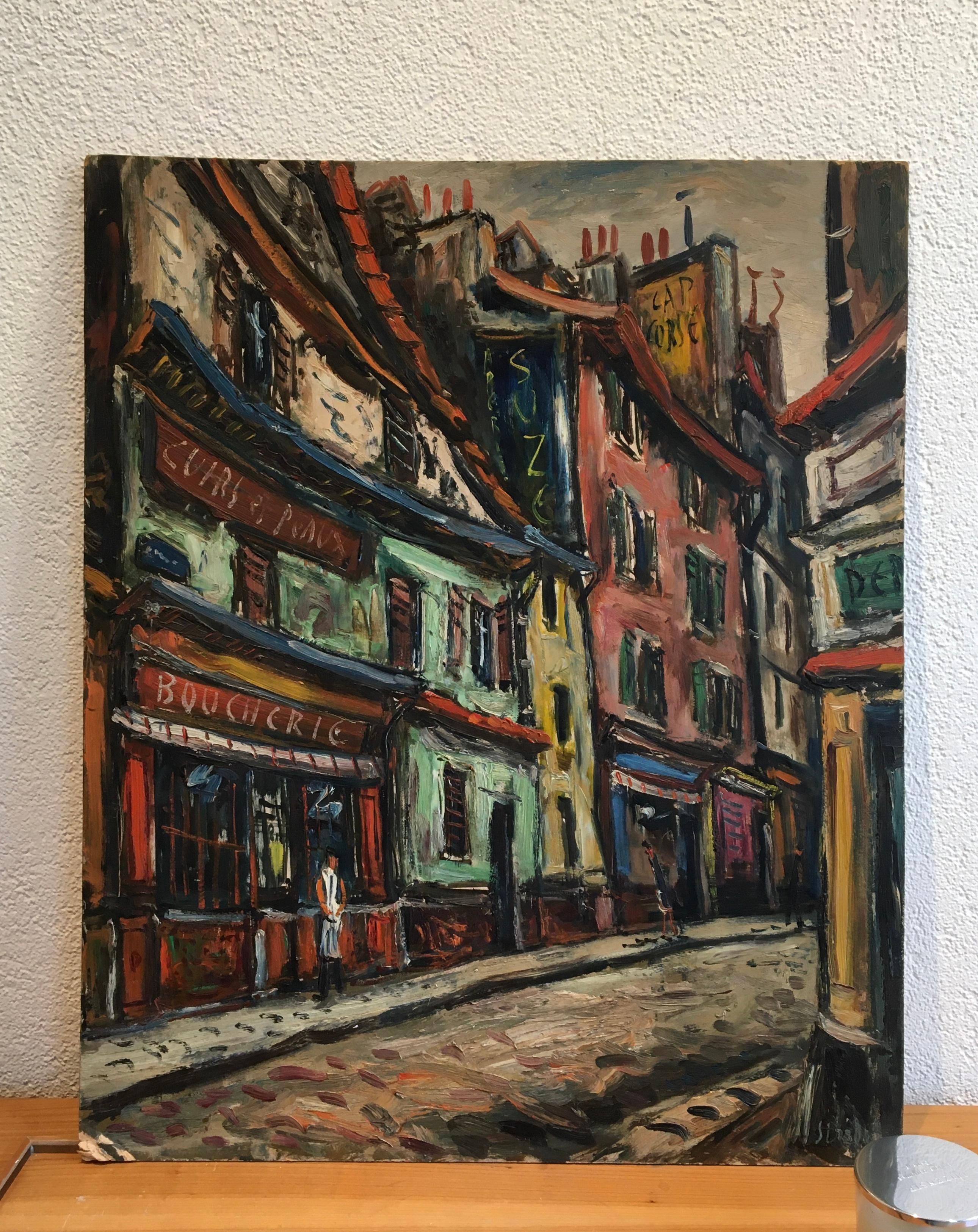 Street Pot of iron, Old Paris - Painting by Fritz Strebel