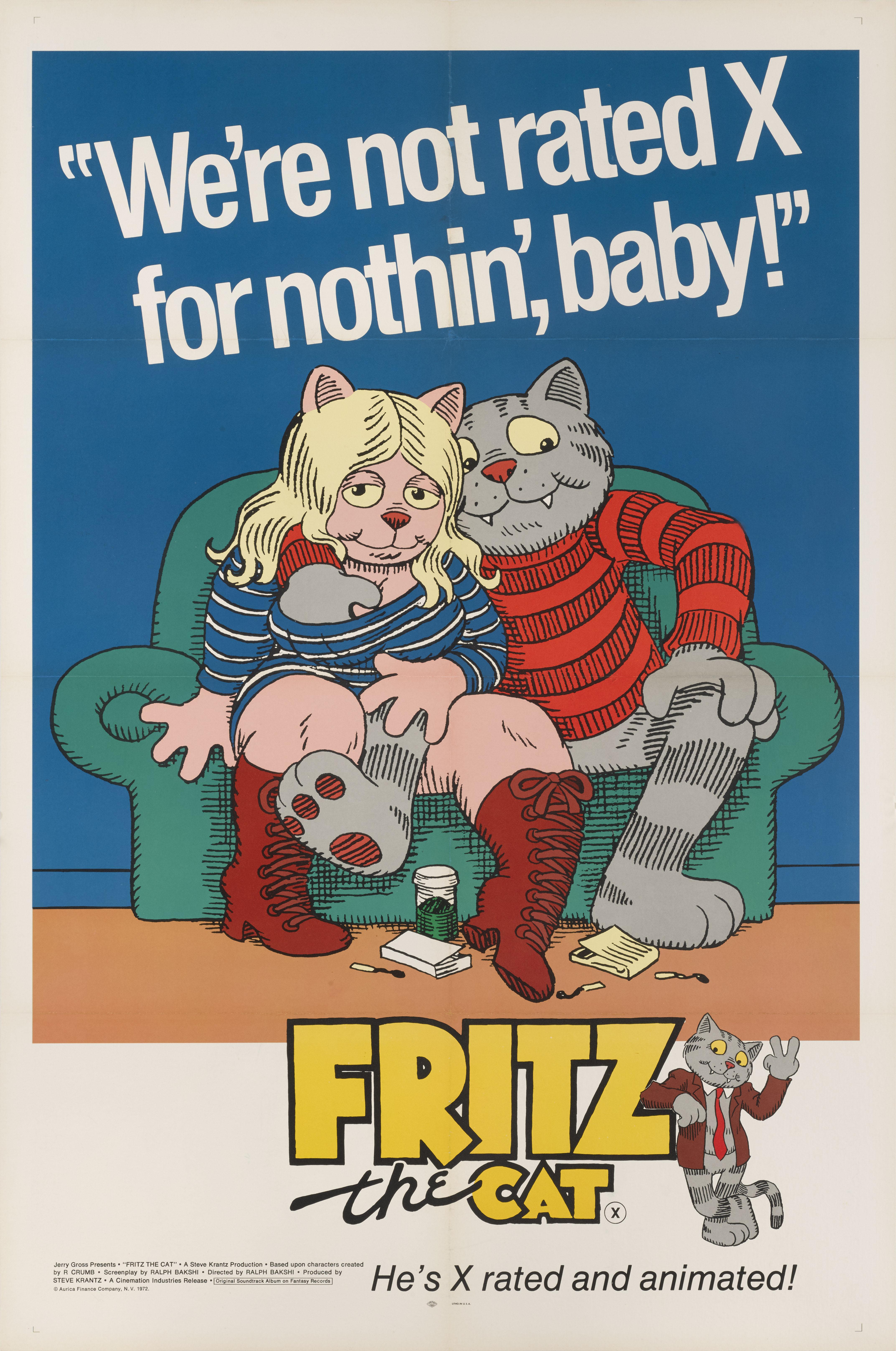 Original US film poster for the 1972 X rated Animation.
This film was written and directed by Ralph Bakshi
The art work on this poster is by Robert Crumb (b.1943)
This poster is conservation linen backed and it would be shipped rolled in a very