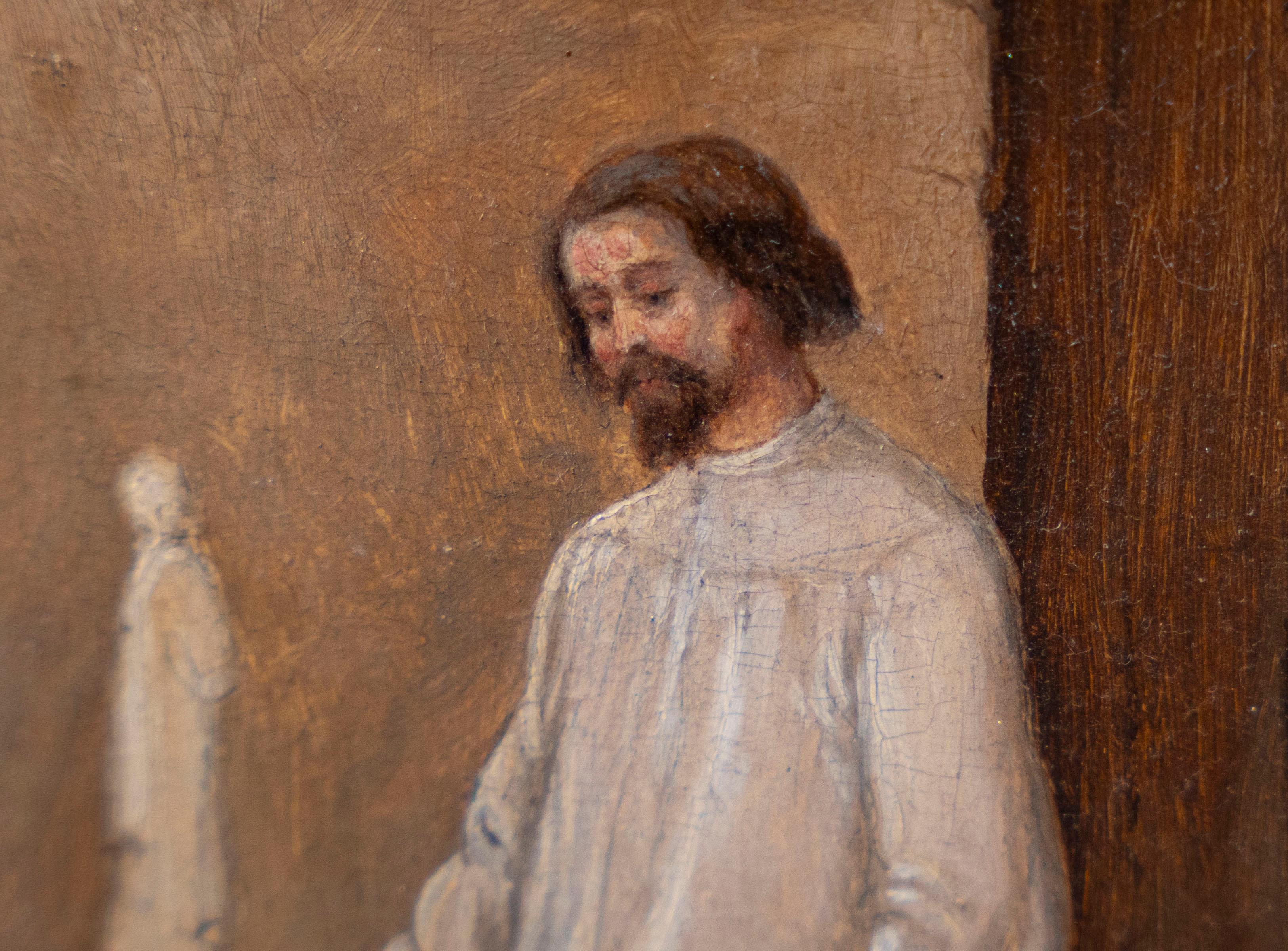 Ein Bildhauer in seinem Studio, F Vogler, signiert – Painting von Fritz Vogler