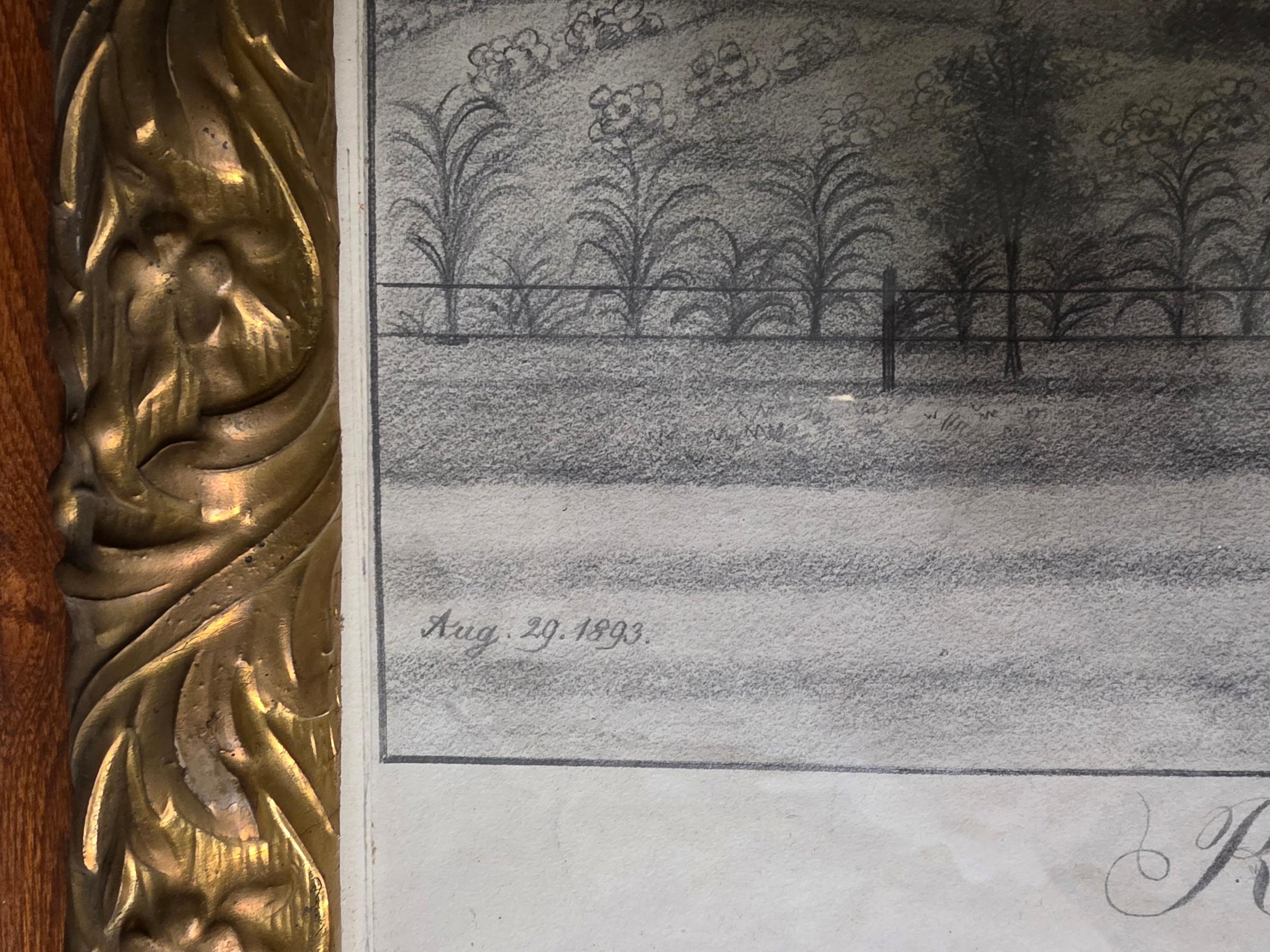 Signiert unten rechts und datiert unten links 29. August 1893

Über Fritz Vogt ist bis 1890 und 1900 nur wenig bekannt. In dieser Zeit machte er sich einen Namen mit fast 500 grafischen Architekturzeichnungen in der Nähe von Sharon Springs und Ames