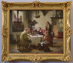 Genre historical oil painting of merchants at a table 