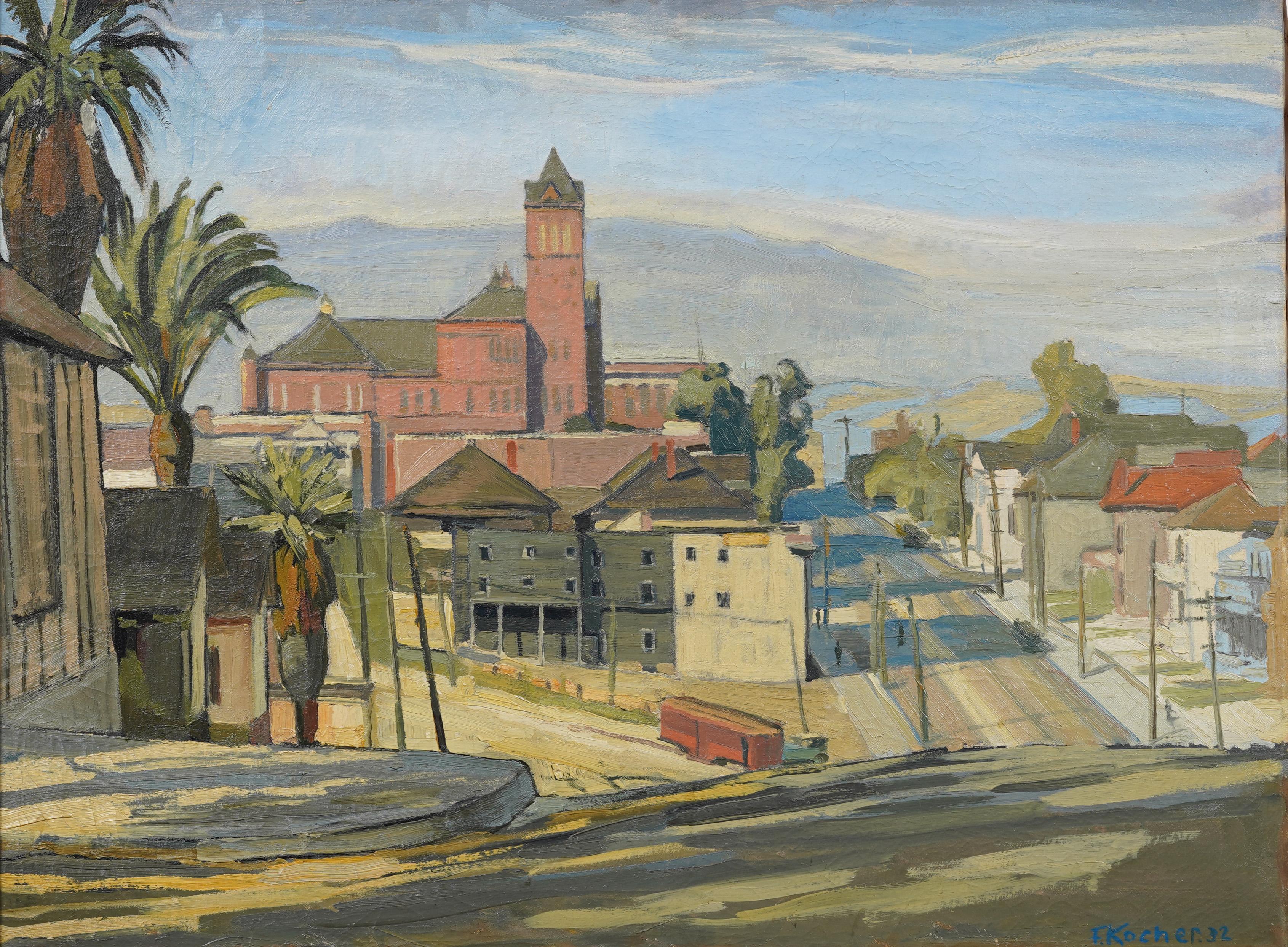 Antike amerikanische Impressionisten Kalifornien Santa Monica große Landschaft gerahmt (Abstrakt), Painting, von Fritz Wilhelm Anton Kocher 