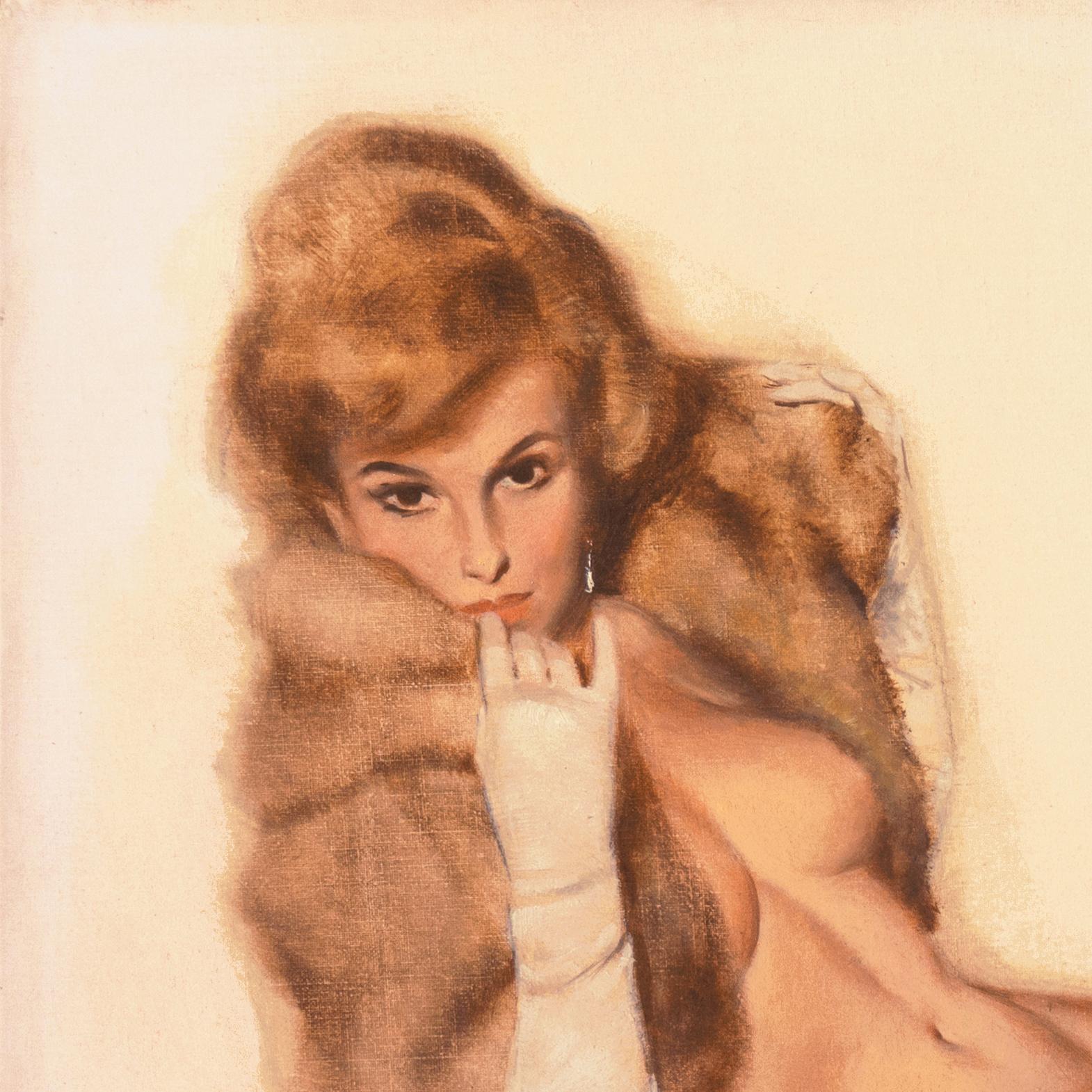 'Venus in Furs', American Pin-Up Illustration, Nude, Leopold von Sacher-Masoch - Orange Nude Painting by Fritz Willis