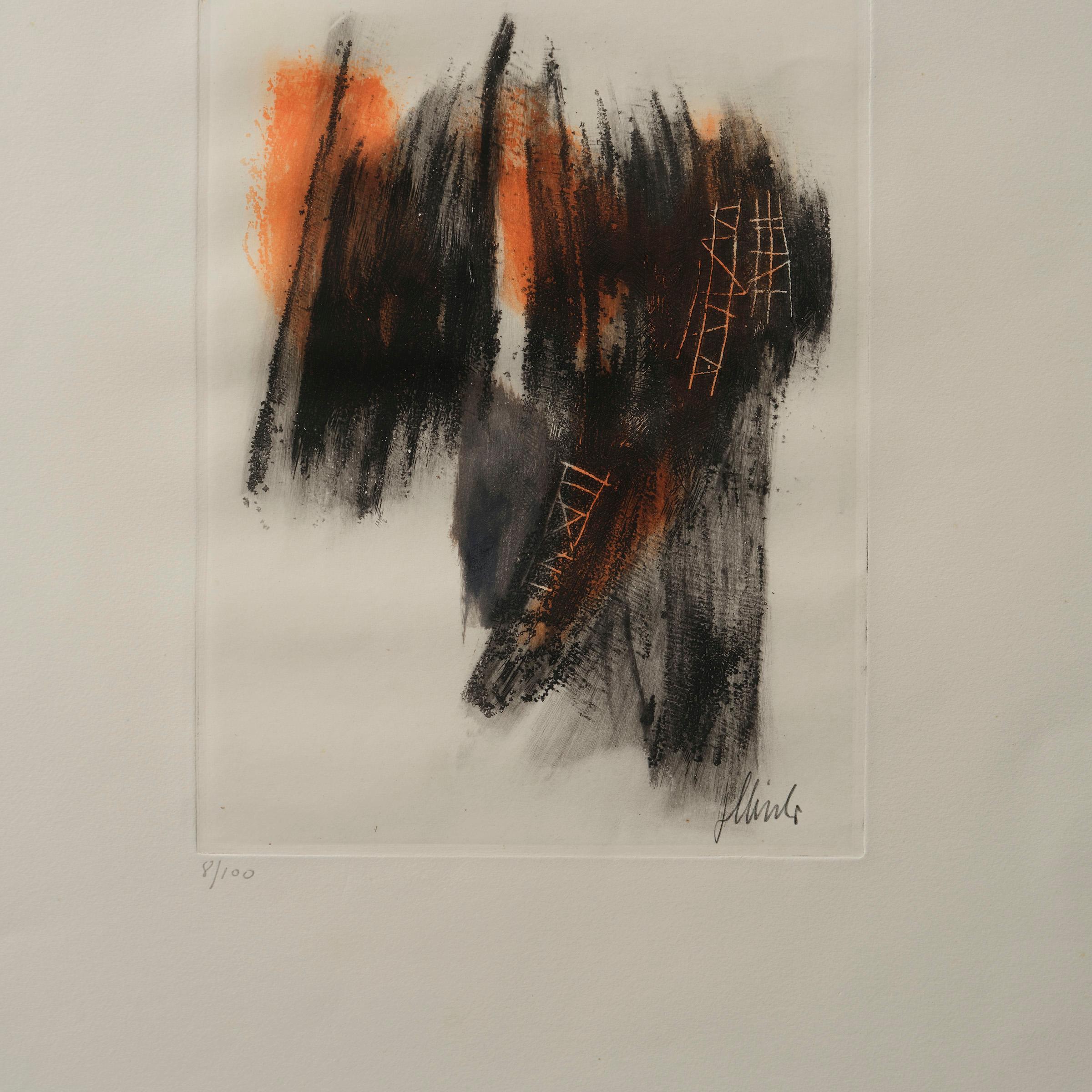 Fritz Winter „Schwarz, helles, englisches Rot“ Aquatinta-Teller aus 2 Platten, 1967 (Moderne) im Angebot